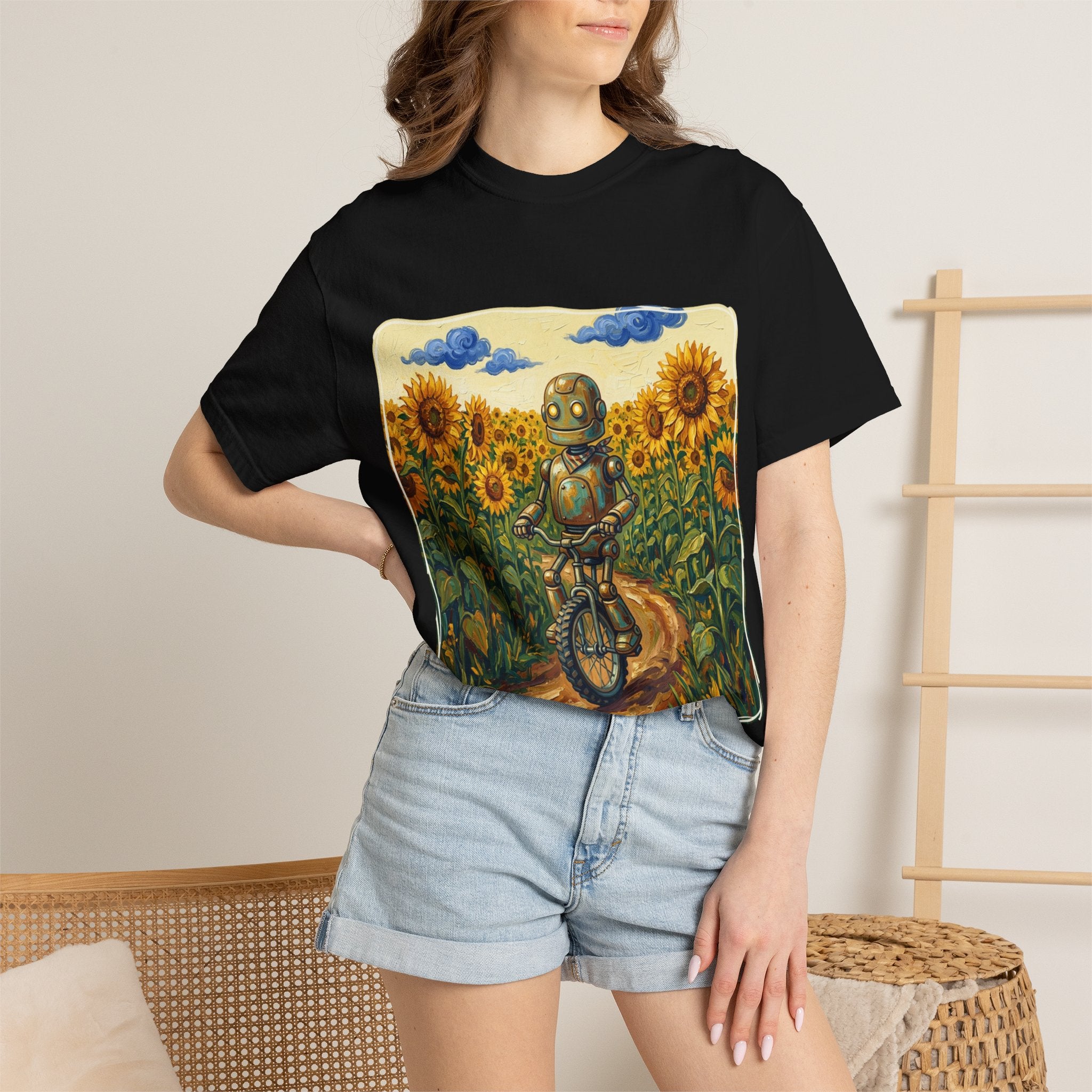 Sunflower Path Robot Biker T-Shirt - Sculpted Heritage