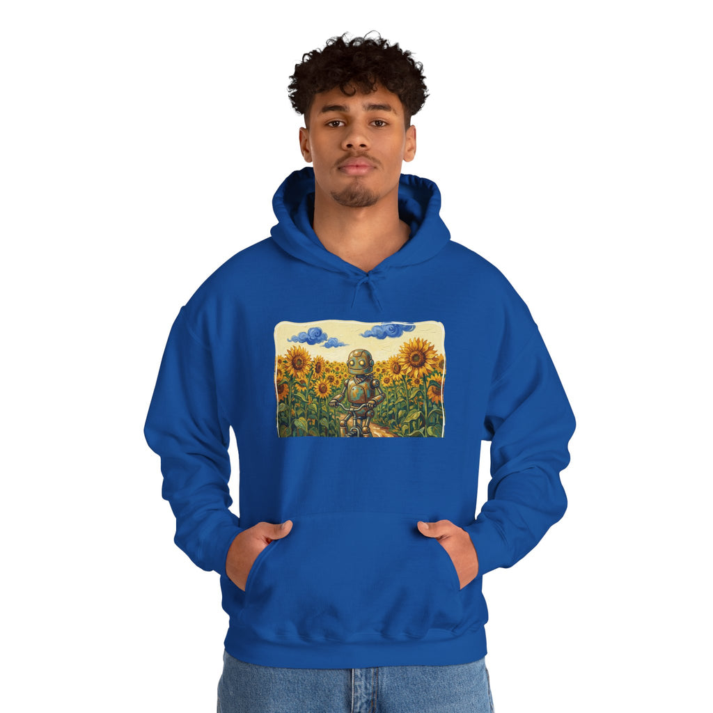 Heritage Hoodie — Vintage Robot in Sunflowers Graphic Sweatshirt - Sculpted Heritage