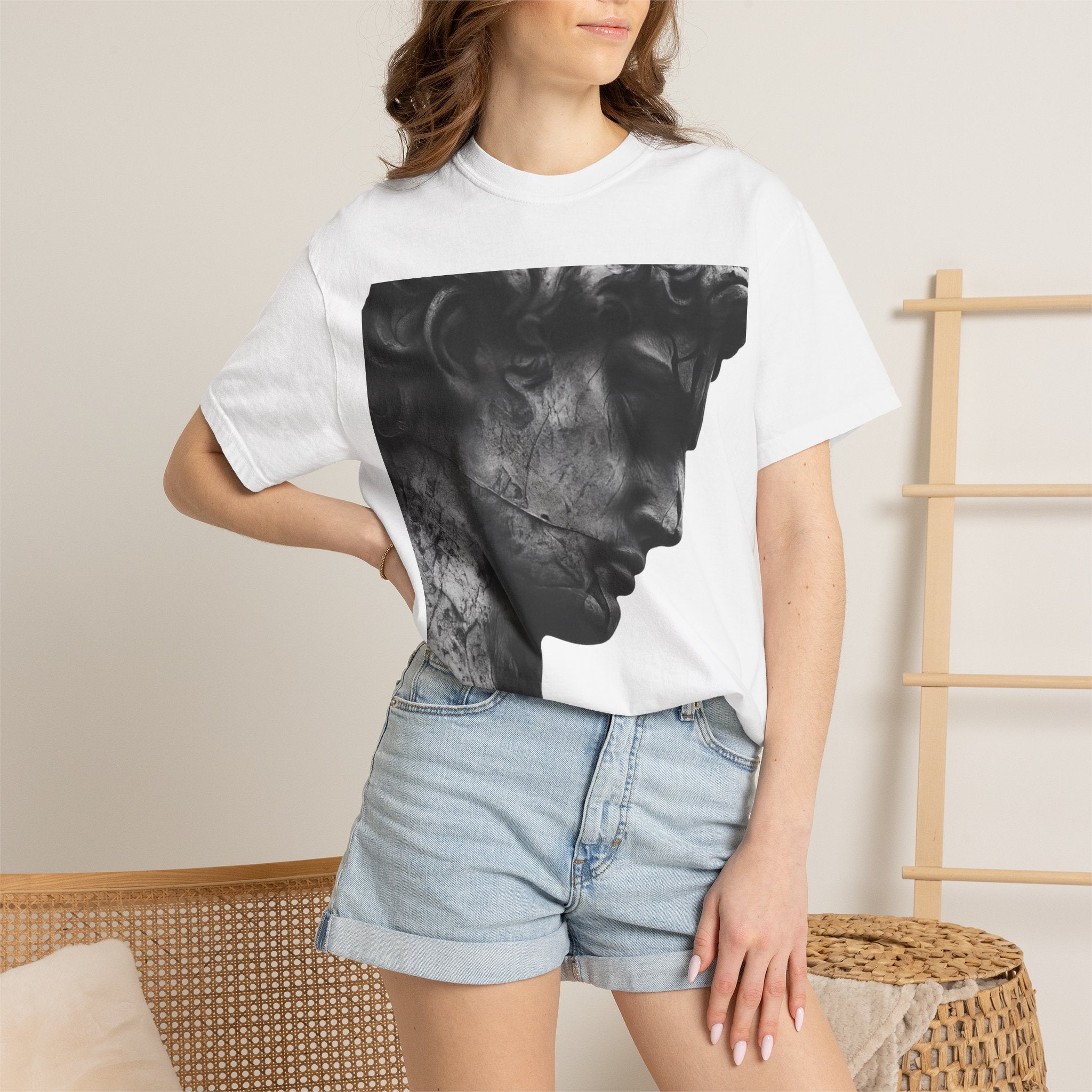 Classical Sculpture Profile T-Shirt — Vintage Monochrome Art Tee - Sculpted Heritage