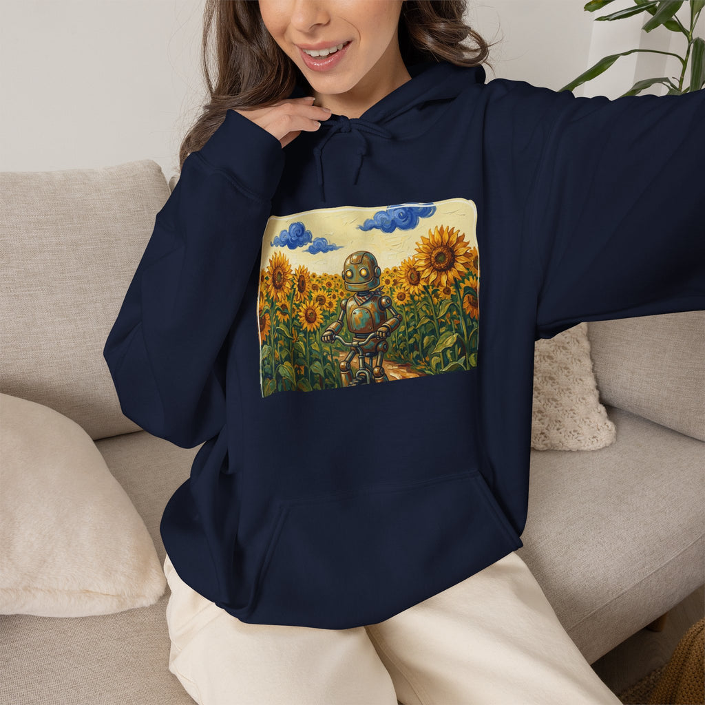 Heritage Hoodie — Vintage Robot in Sunflowers Graphic Sweatshirt - Sculpted Heritage