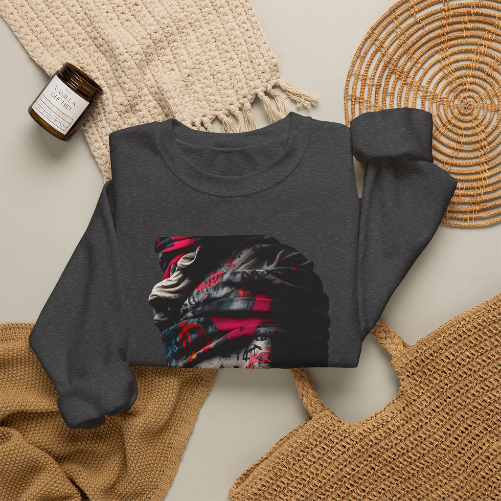 Graffiti Roman Bust Crewneck Sweatshirt — Statue Head Urban Art Graphic - Sculpted Heritage