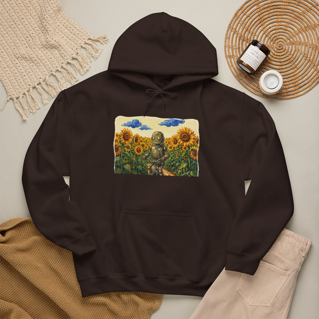 Heritage Hoodie — Vintage Robot in Sunflowers Graphic Sweatshirt - Sculpted Heritage