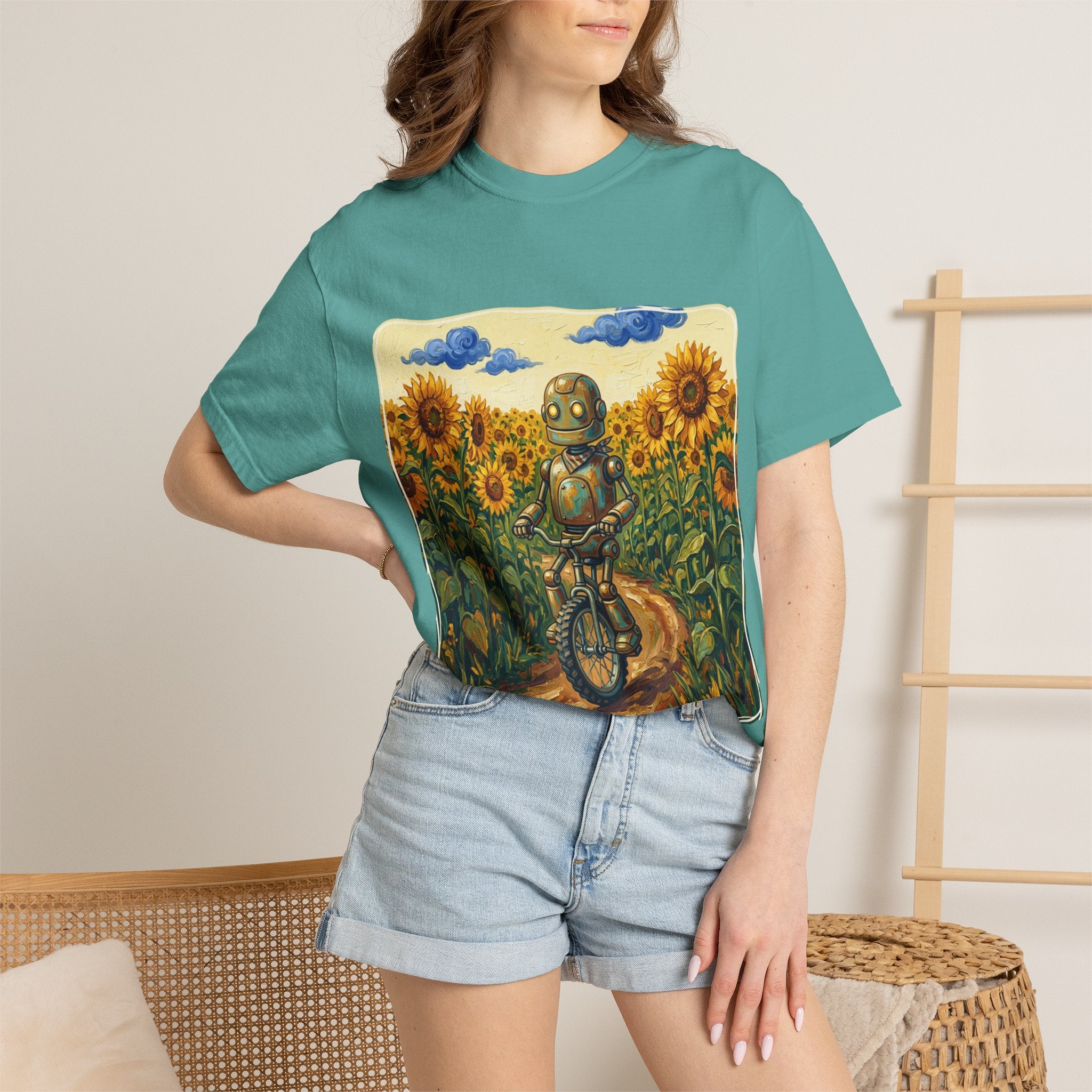 Sunflower Path Robot Biker T-Shirt - Sculpted Heritage