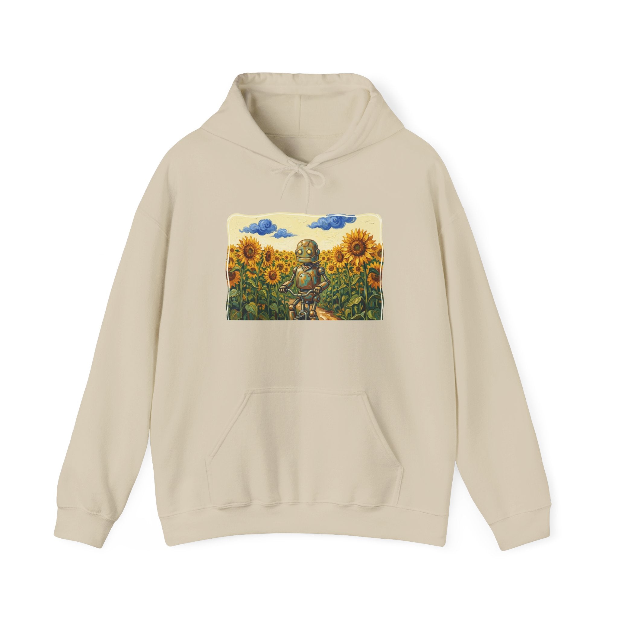 Heritage Hoodie — Vintage Robot in Sunflowers Graphic Sweatshirt - Sculpted Heritage