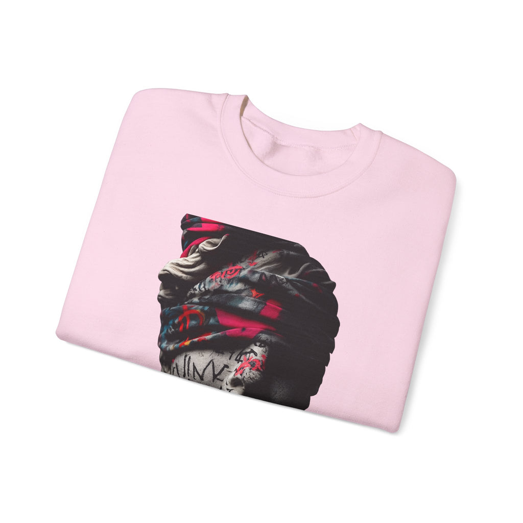Graffiti Roman Bust Crewneck Sweatshirt — Statue Head Urban Art Graphic - Sculpted Heritage