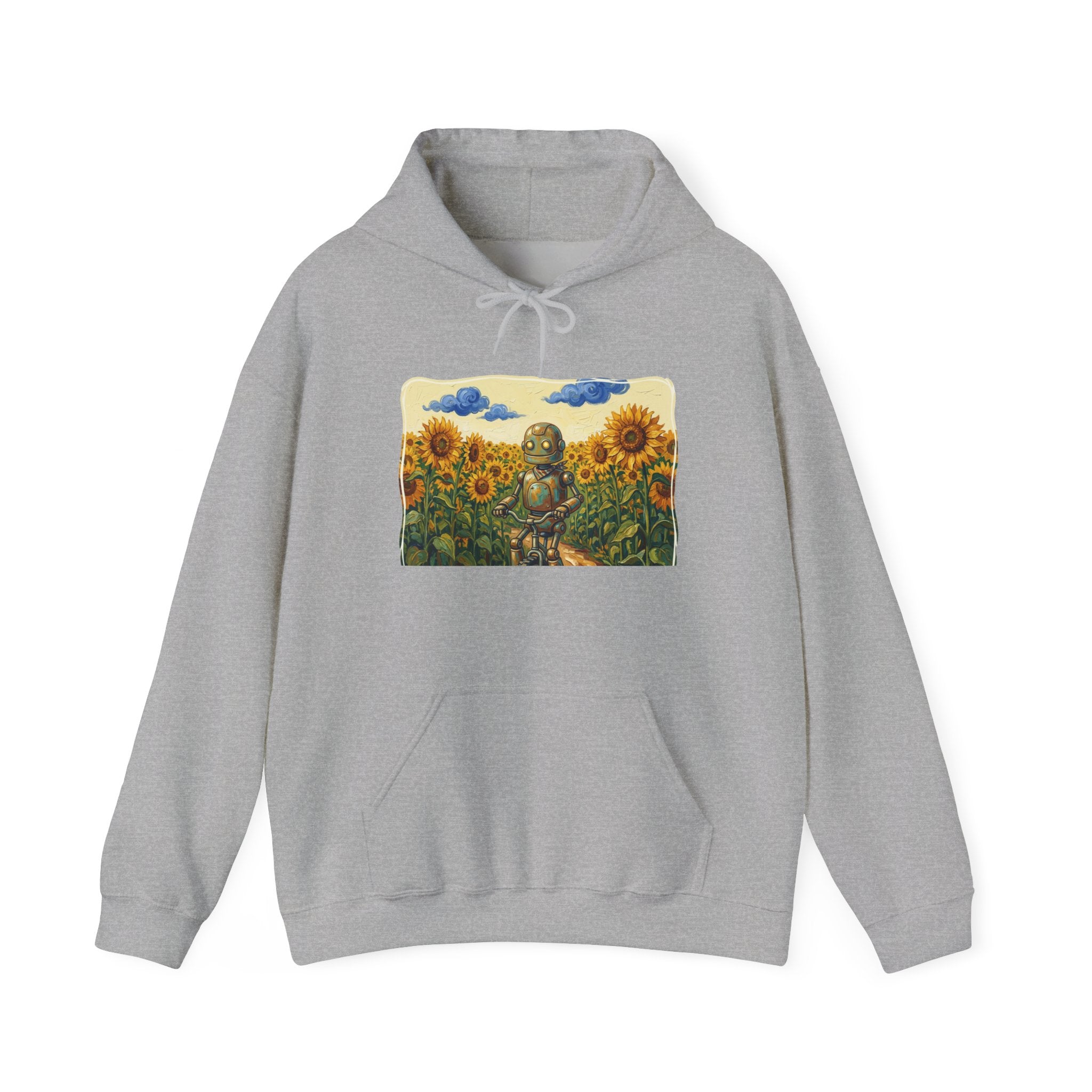Heritage Hoodie — Vintage Robot in Sunflowers Graphic Sweatshirt - Sculpted Heritage