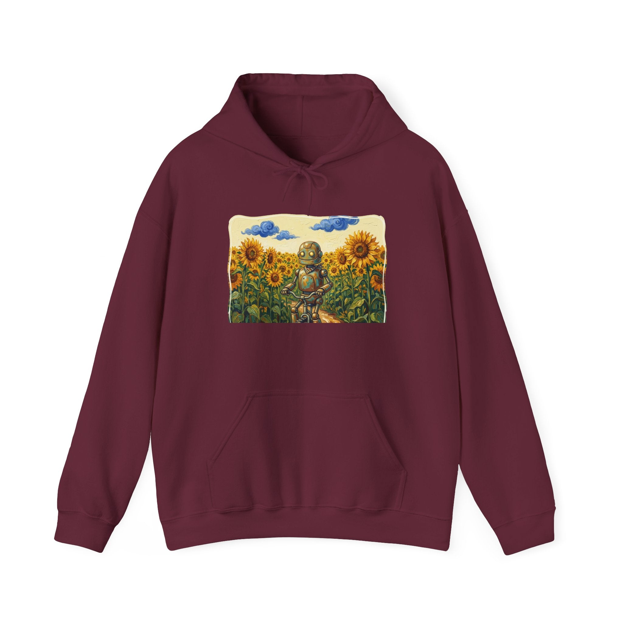 Heritage Hoodie — Vintage Robot in Sunflowers Graphic Sweatshirt - Sculpted Heritage