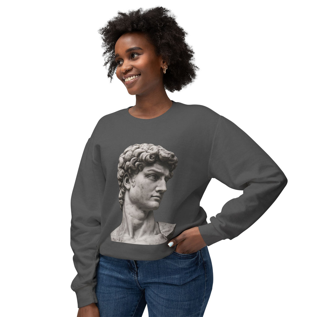 David Bust Crewneck Sweatshirt — Classical Sculpture Graphic Pullover - Sculpted Heritage