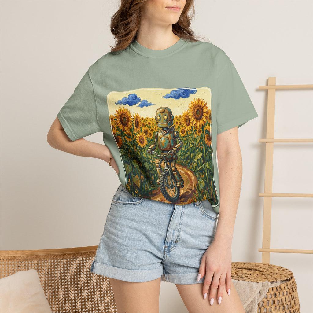 Sunflower Path Robot Biker T-Shirt - Sculpted Heritage