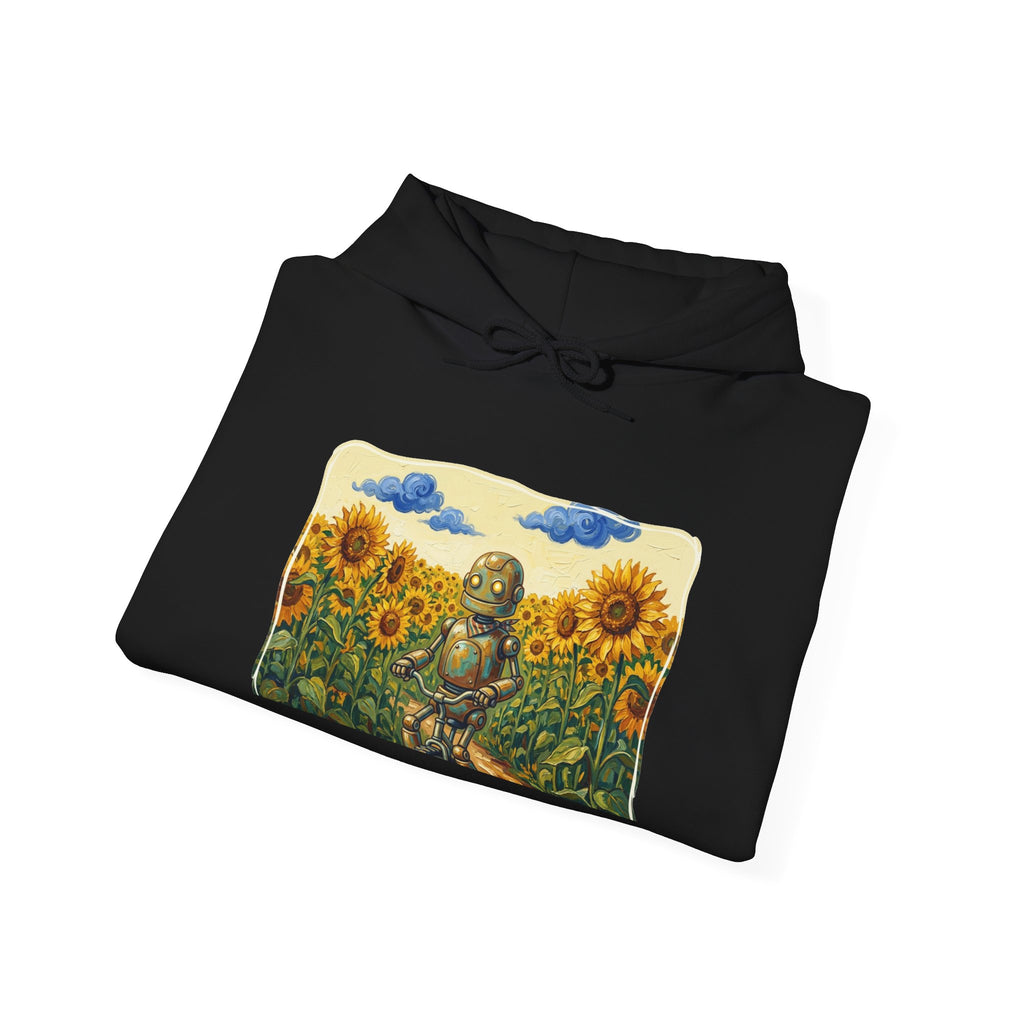 Heritage Hoodie — Vintage Robot in Sunflowers Graphic Sweatshirt - Sculpted Heritage