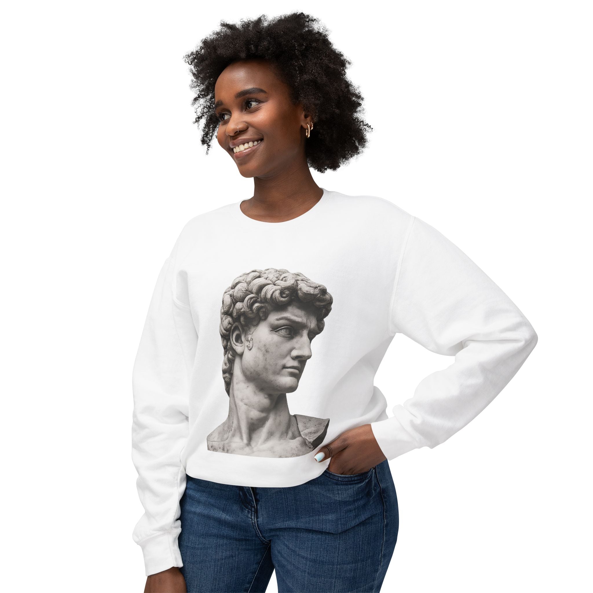 David Bust Crewneck Sweatshirt — Classical Sculpture Graphic Pullover - Sculpted Heritage