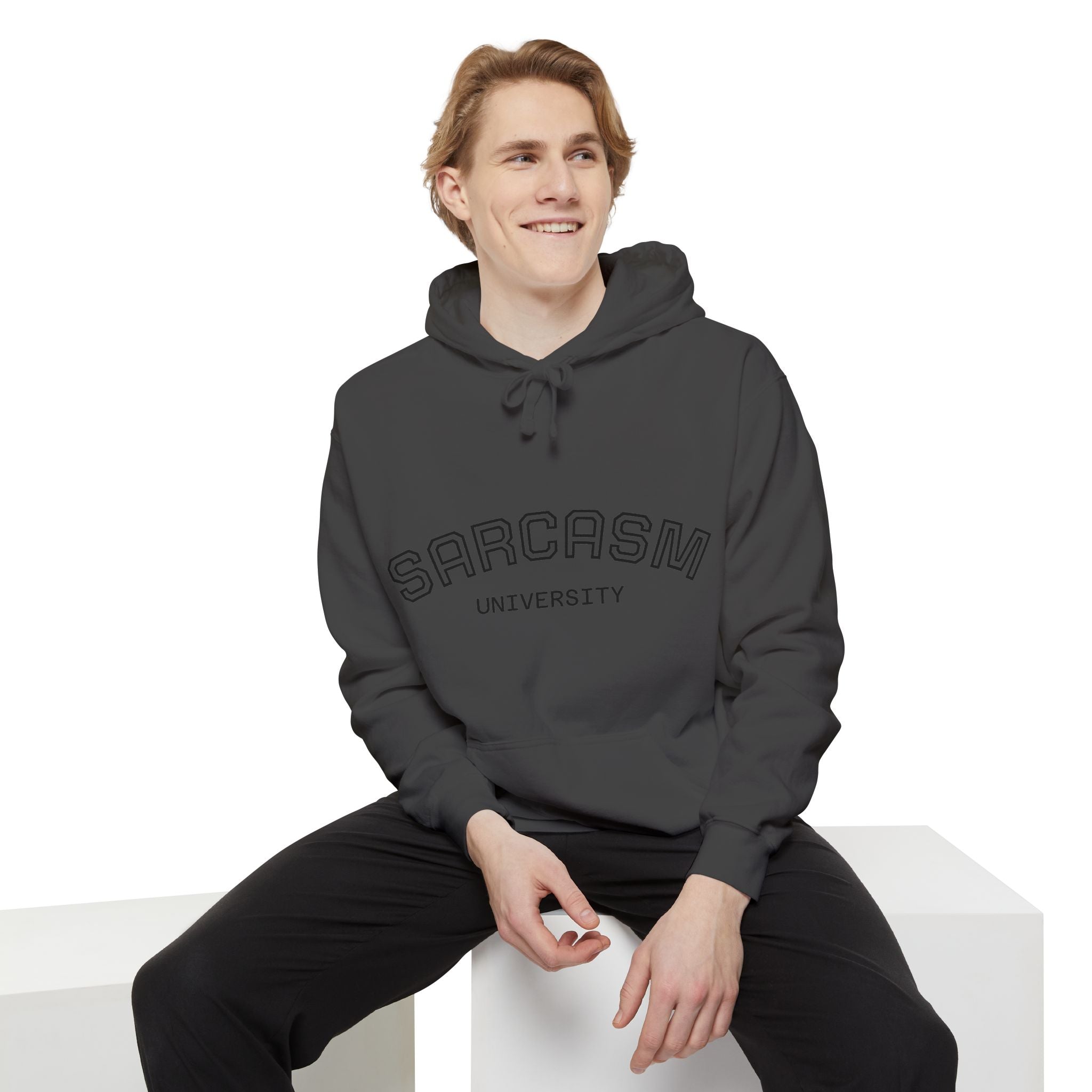 Sarcasm University Hoodie — Funny Collegiate Pullover - Sculpted Heritage