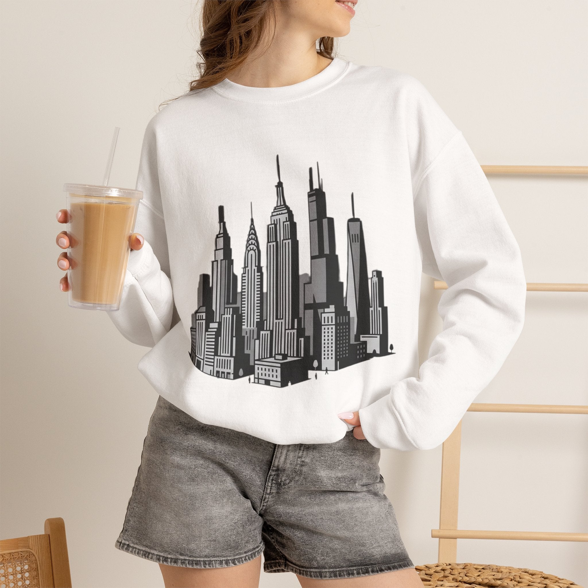 Sculpted Heritage Sweatshirt — Monochrome Urban Skyline Graphic - Sculpted Heritage