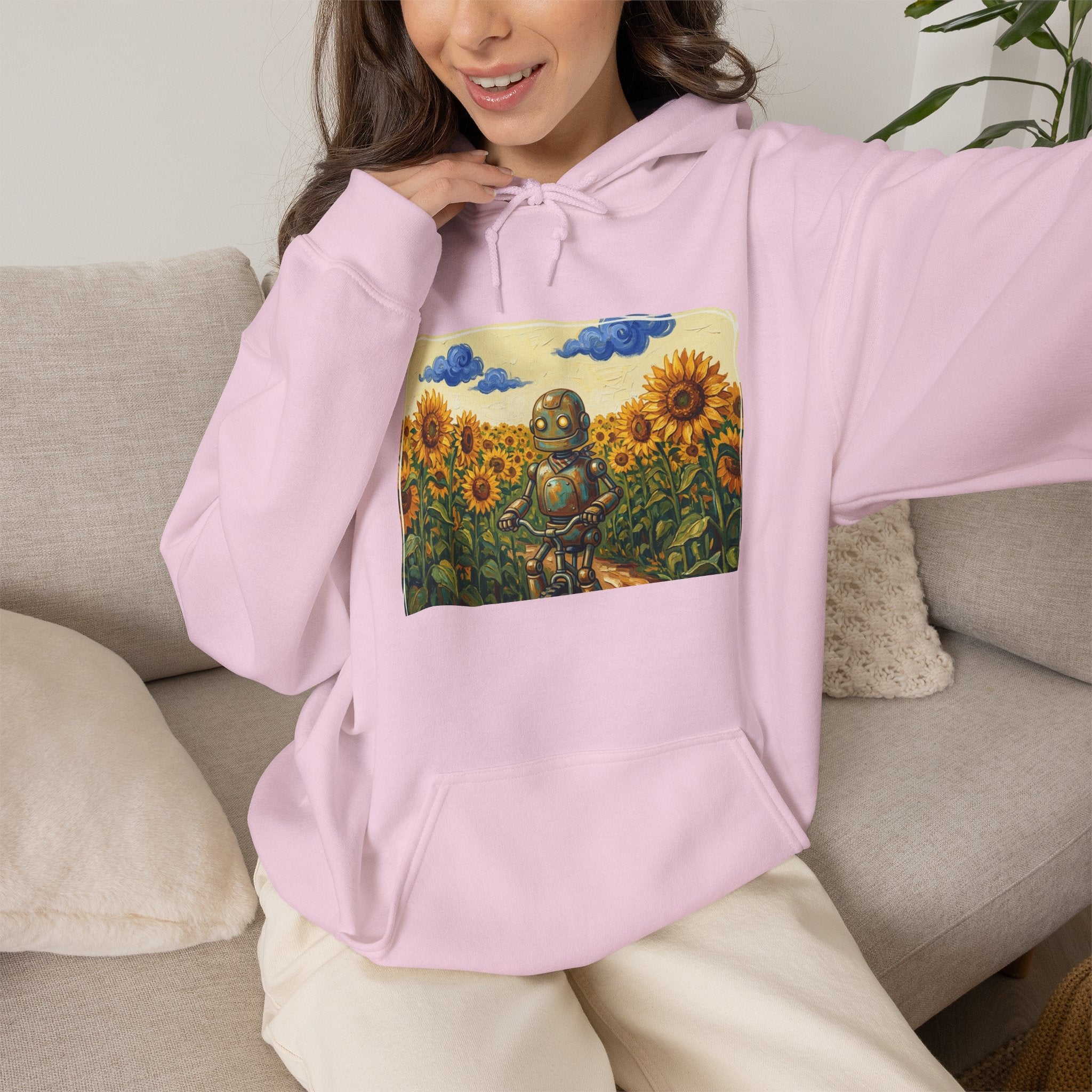 Heritage Hoodie — Vintage Robot in Sunflowers Graphic Sweatshirt - Sculpted Heritage
