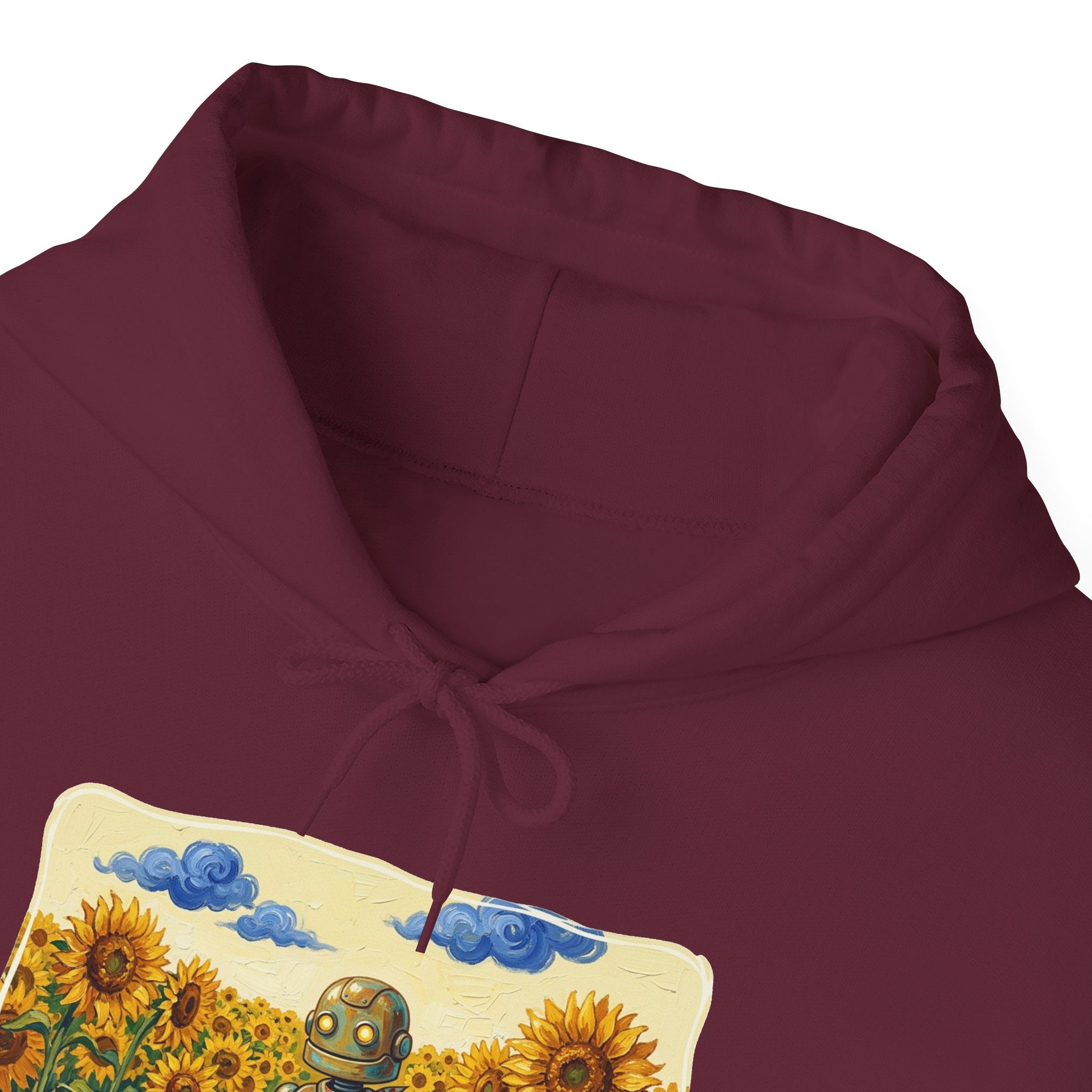 Heritage Hoodie — Vintage Robot in Sunflowers Graphic Sweatshirt - Sculpted Heritage