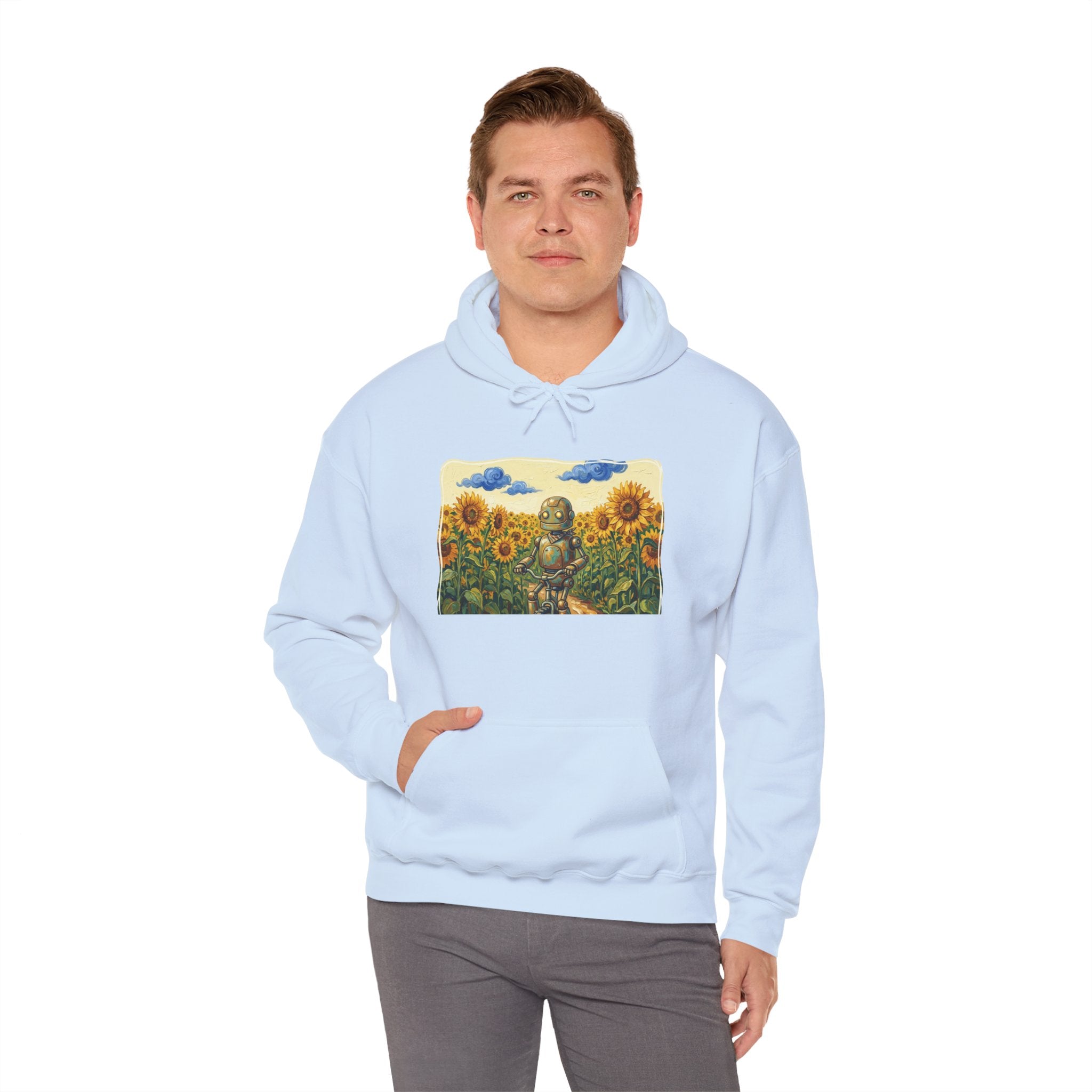 Heritage Hoodie — Vintage Robot in Sunflowers Graphic Sweatshirt - Sculpted Heritage