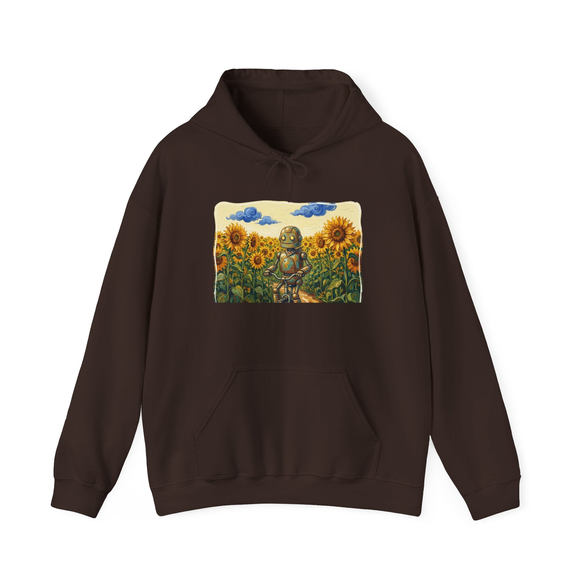 Heritage Hoodie — Vintage Robot in Sunflowers Graphic Sweatshirt - Sculpted Heritage