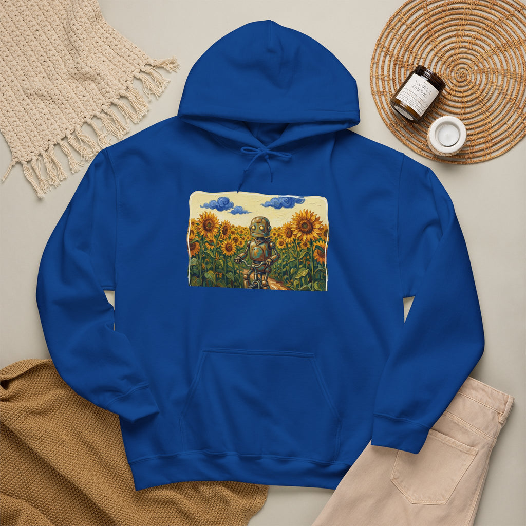 Heritage Hoodie — Vintage Robot in Sunflowers Graphic Sweatshirt - Sculpted Heritage