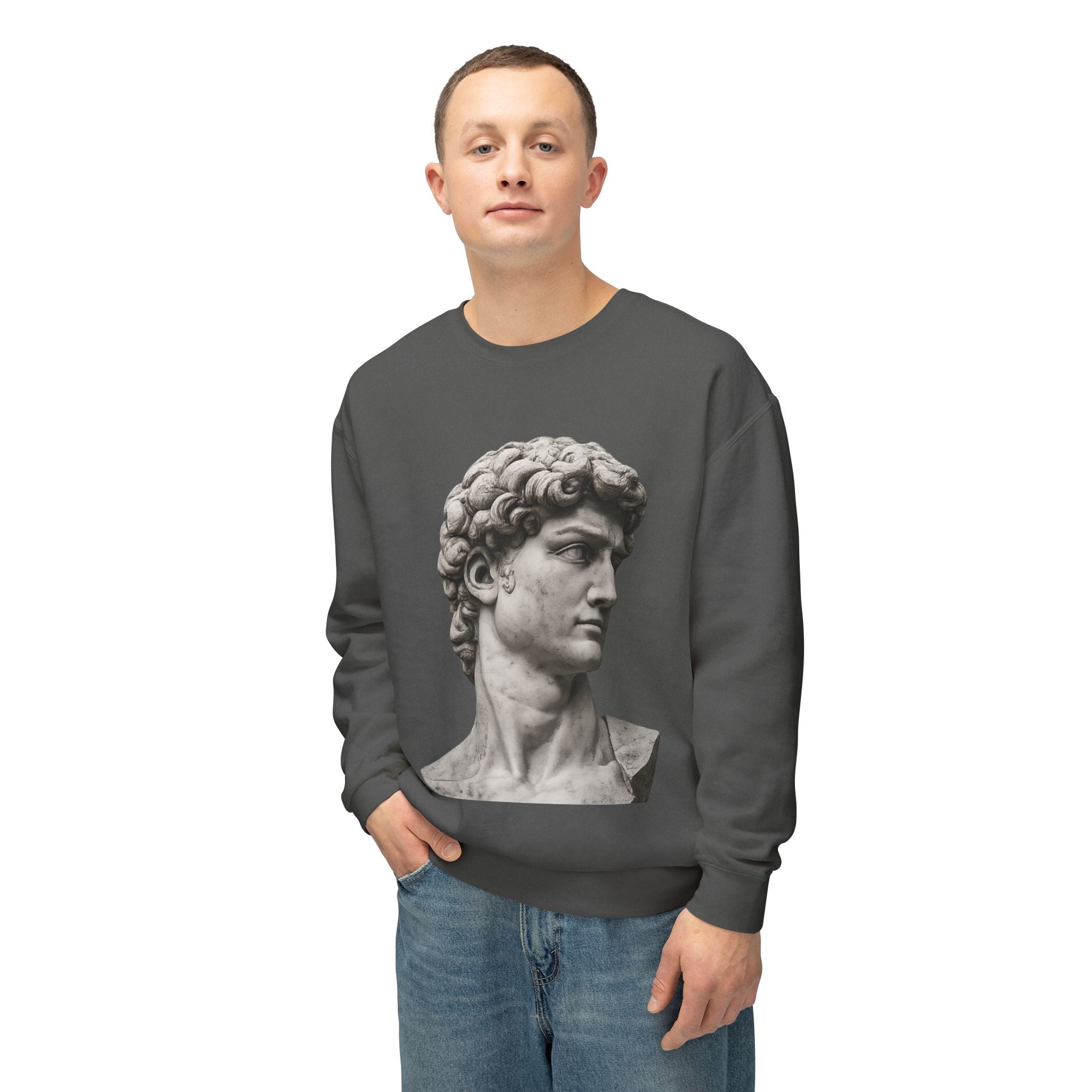 David Bust Crewneck Sweatshirt — Classical Sculpture Graphic Pullover - Sculpted Heritage