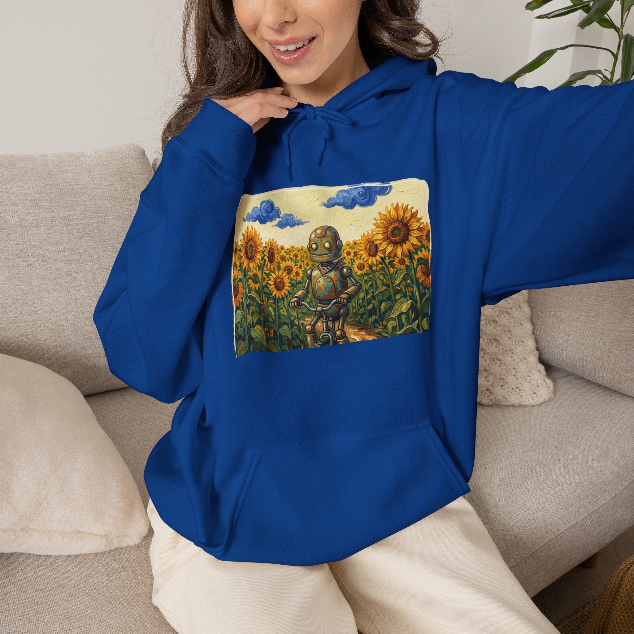 Heritage Hoodie — Vintage Robot in Sunflowers Graphic Sweatshirt - Sculpted Heritage