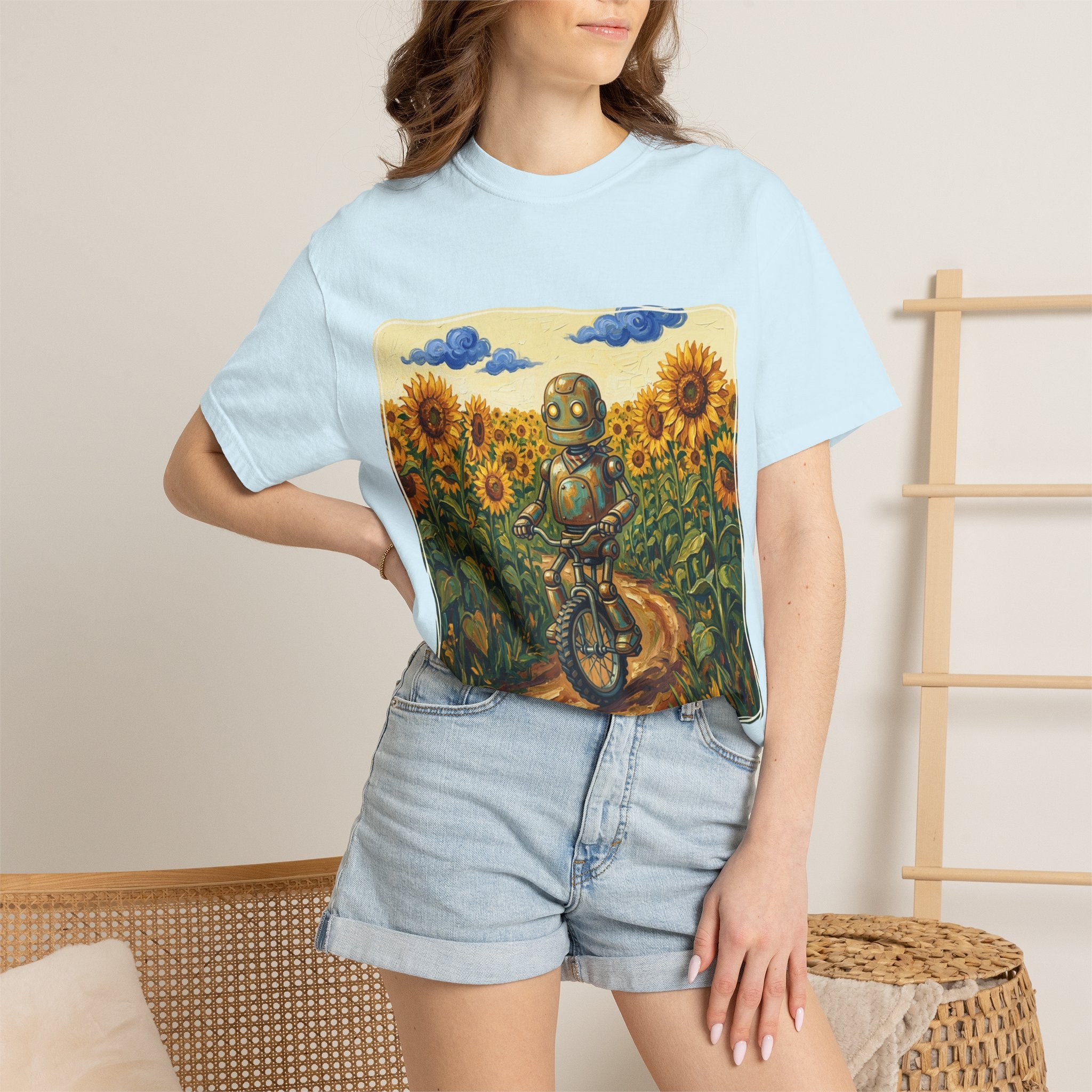 Sunflower Path Robot Biker T-Shirt - Sculpted Heritage