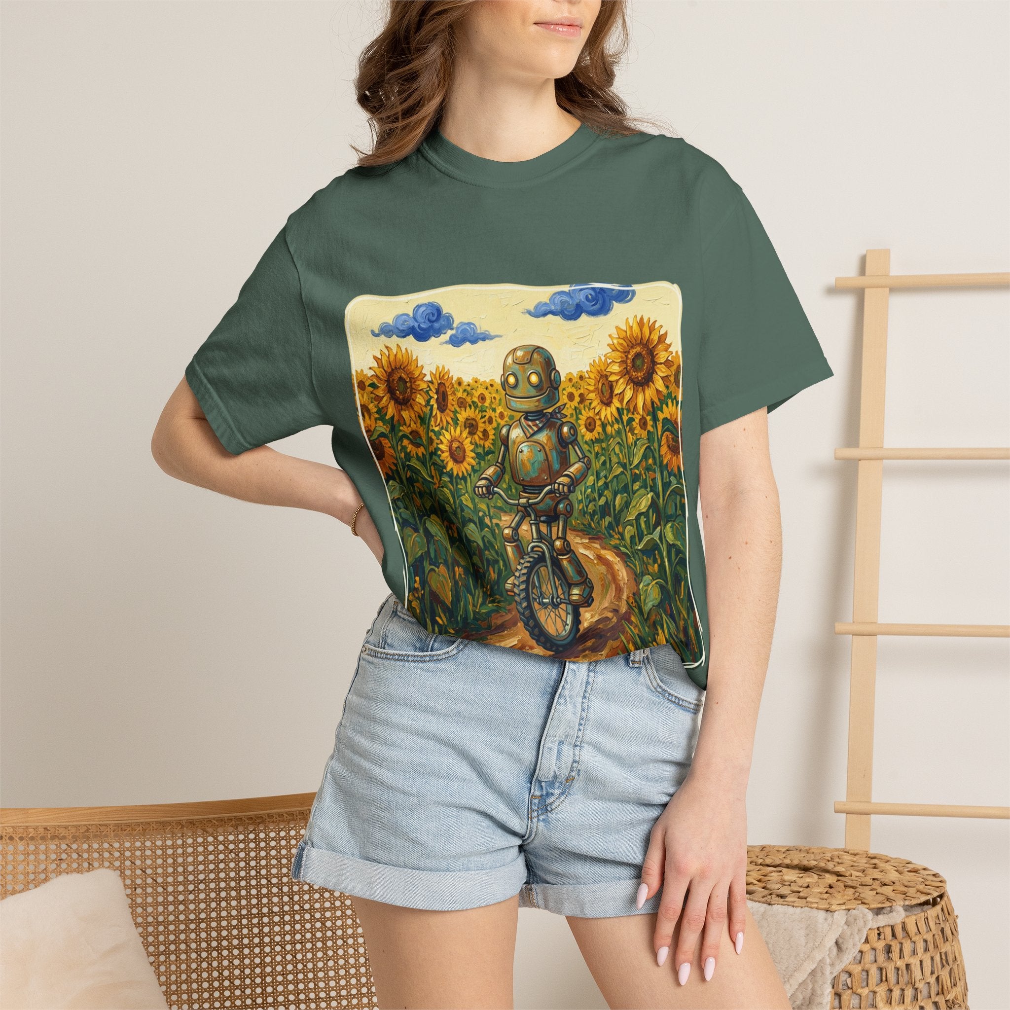Sunflower Path Robot Biker T-Shirt - Sculpted Heritage