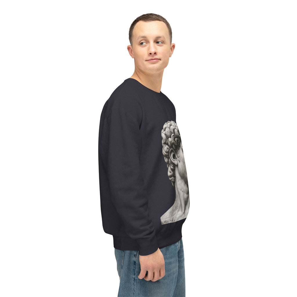David Bust Crewneck Sweatshirt — Classical Sculpture Graphic Pullover - Sculpted Heritage