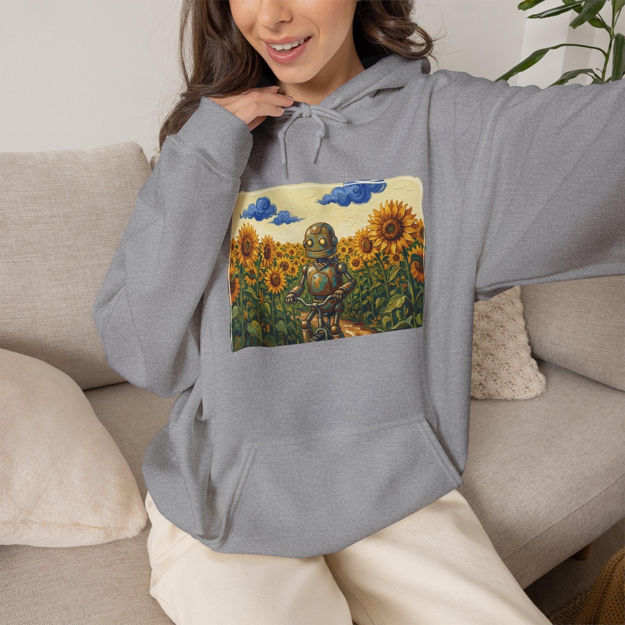 Heritage Hoodie — Vintage Robot in Sunflowers Graphic Sweatshirt - Sculpted Heritage