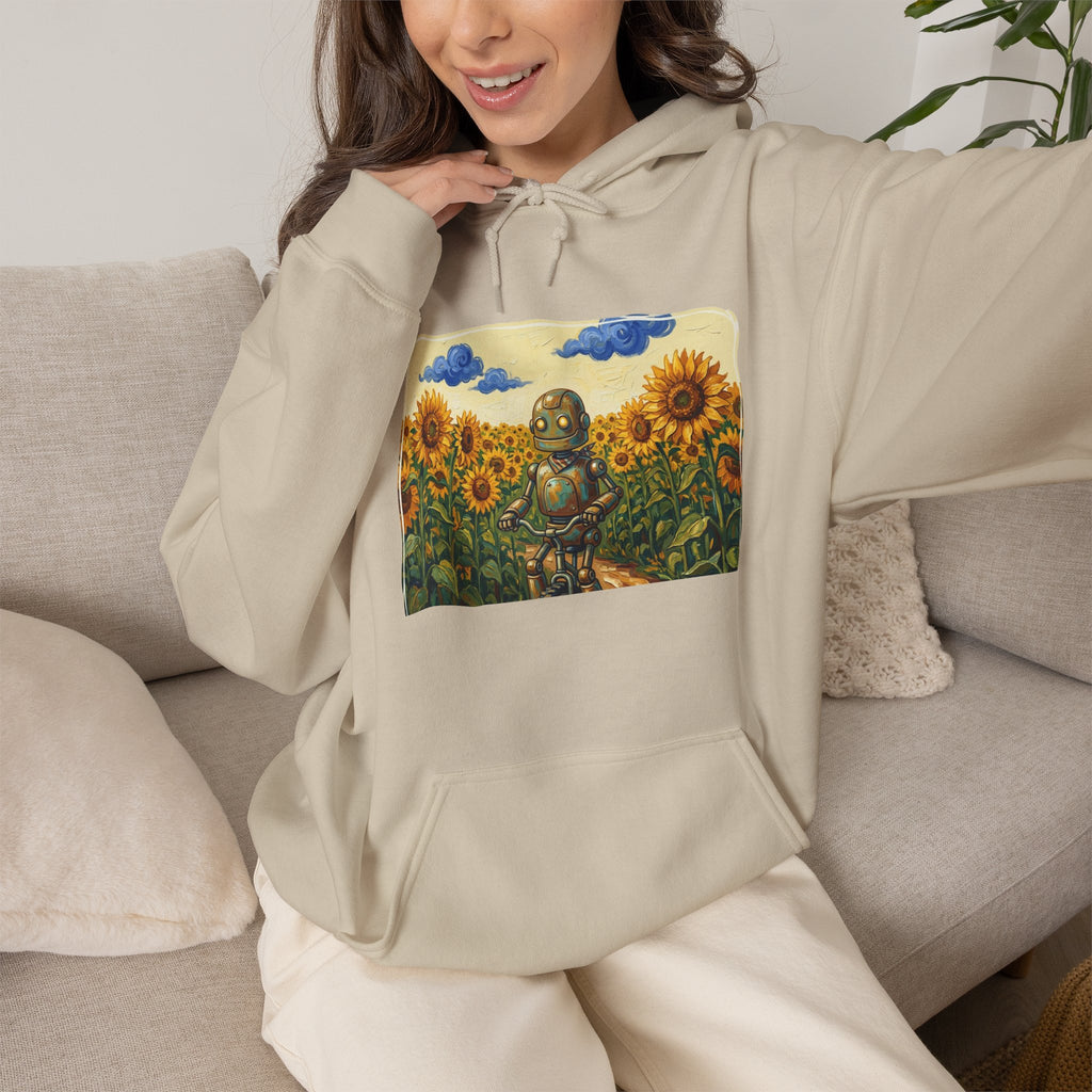 Heritage Hoodie — Vintage Robot in Sunflowers Graphic Sweatshirt - Sculpted Heritage