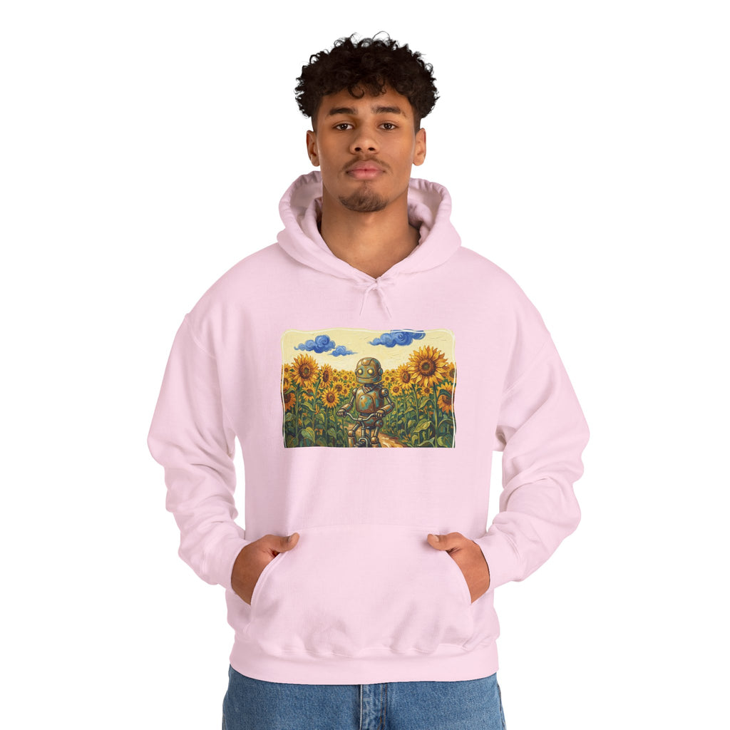 Heritage Hoodie — Vintage Robot in Sunflowers Graphic Sweatshirt - Sculpted Heritage