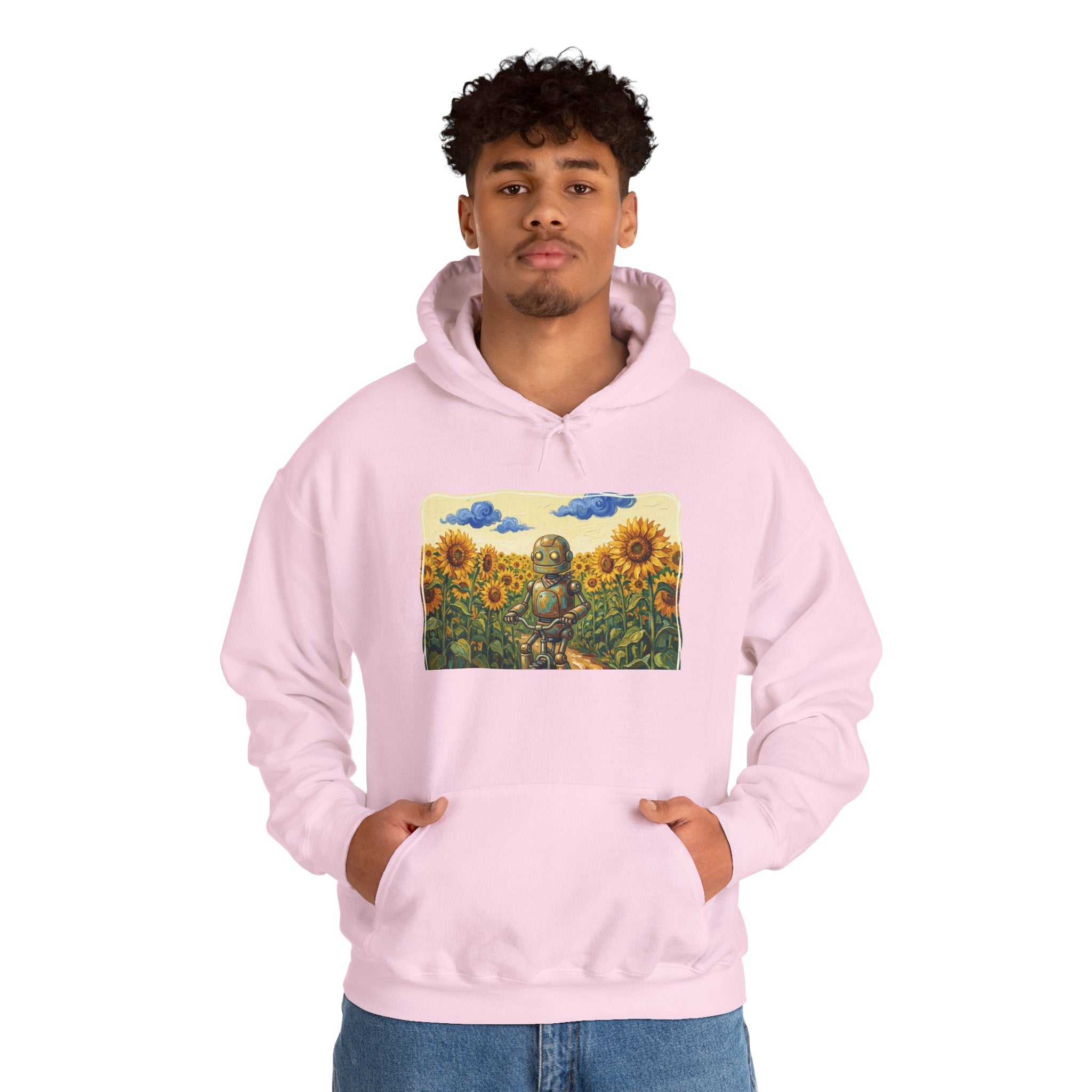 Heritage Hoodie — Vintage Robot in Sunflowers Graphic Sweatshirt - Sculpted Heritage