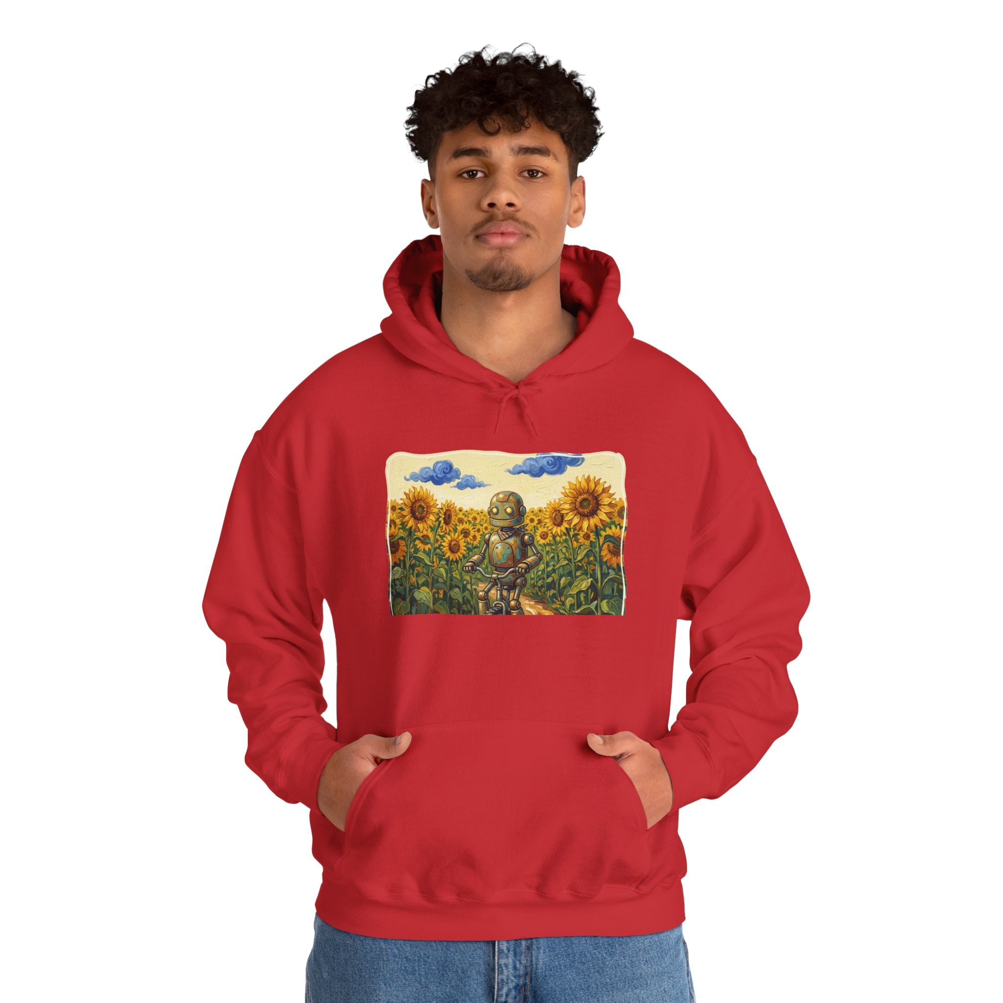 Heritage Hoodie — Vintage Robot in Sunflowers Graphic Sweatshirt - Sculpted Heritage