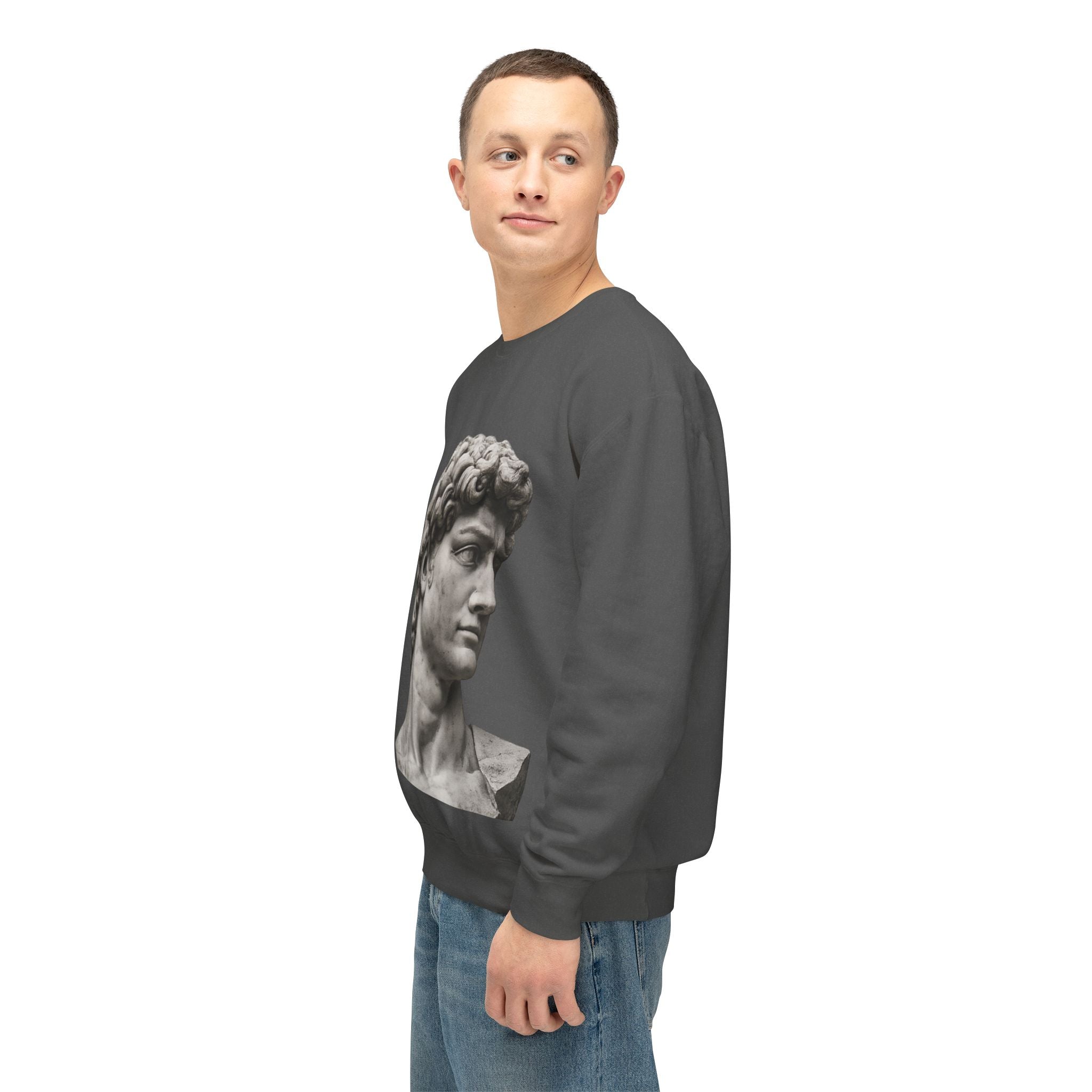 David Bust Crewneck Sweatshirt — Classical Sculpture Graphic Pullover - Sculpted Heritage