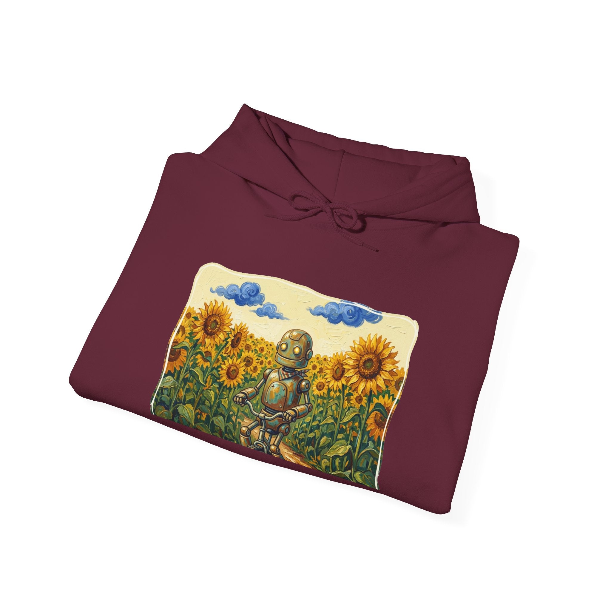 Heritage Hoodie — Vintage Robot in Sunflowers Graphic Sweatshirt - Sculpted Heritage
