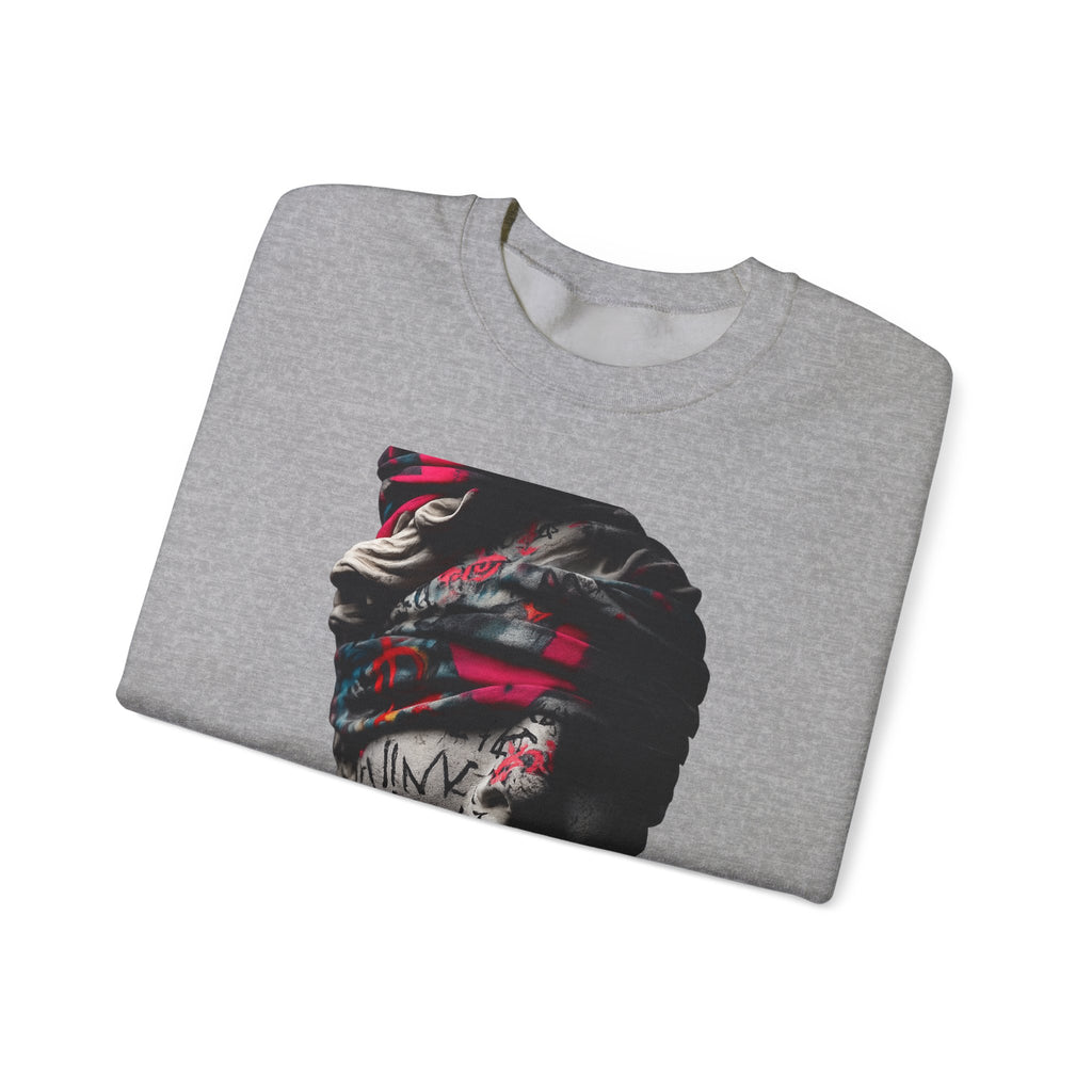 Graffiti Roman Bust Crewneck Sweatshirt — Statue Head Urban Art Graphic - Sculpted Heritage