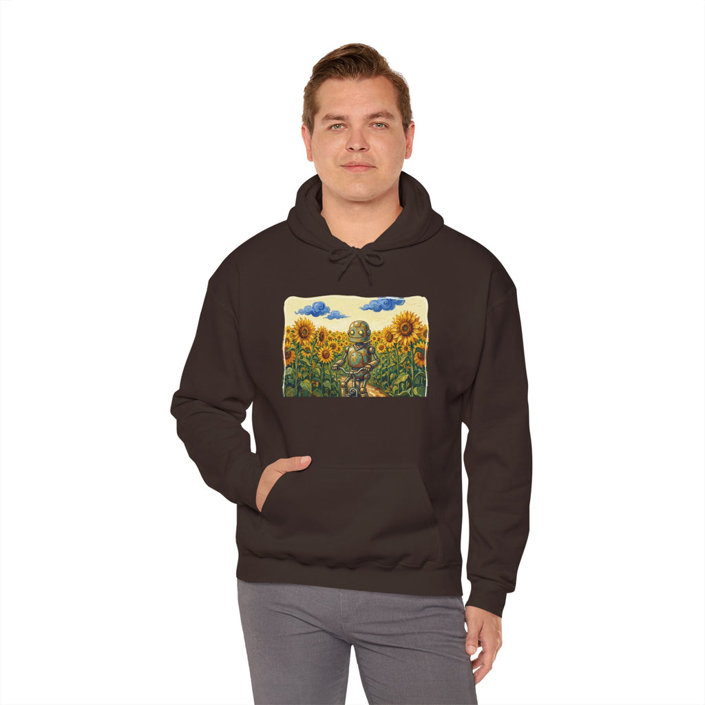 Heritage Hoodie — Vintage Robot in Sunflowers Graphic Sweatshirt - Sculpted Heritage