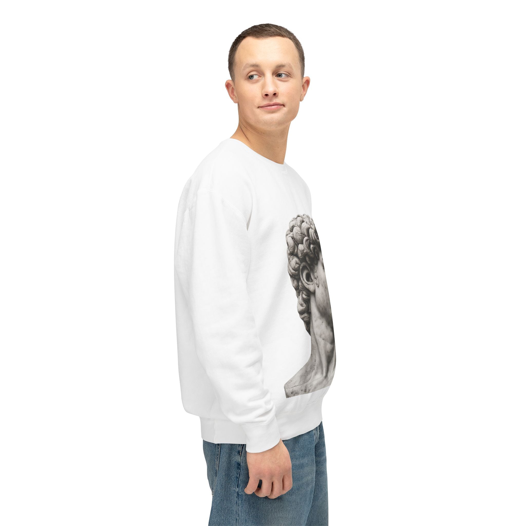 David Bust Crewneck Sweatshirt — Classical Sculpture Graphic Pullover - Sculpted Heritage