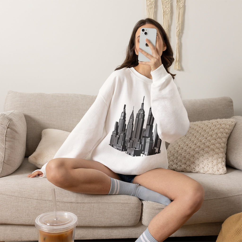 Sculpted Heritage Sweatshirt — Monochrome Urban Skyline Graphic - Sculpted Heritage