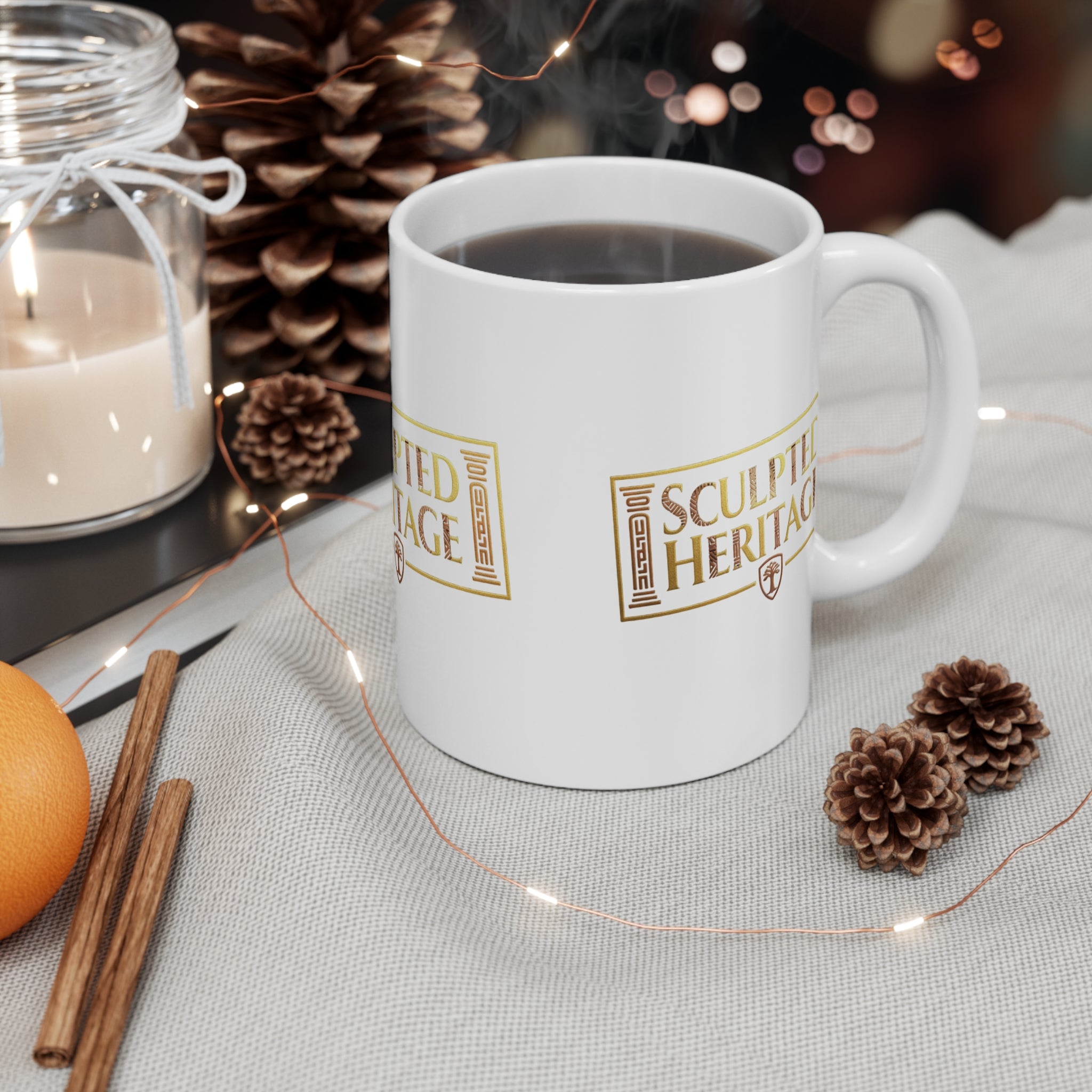 Sculpted Heritage 11oz Ceramic Mug — Vintage Gold Logo - Sculpted Heritage