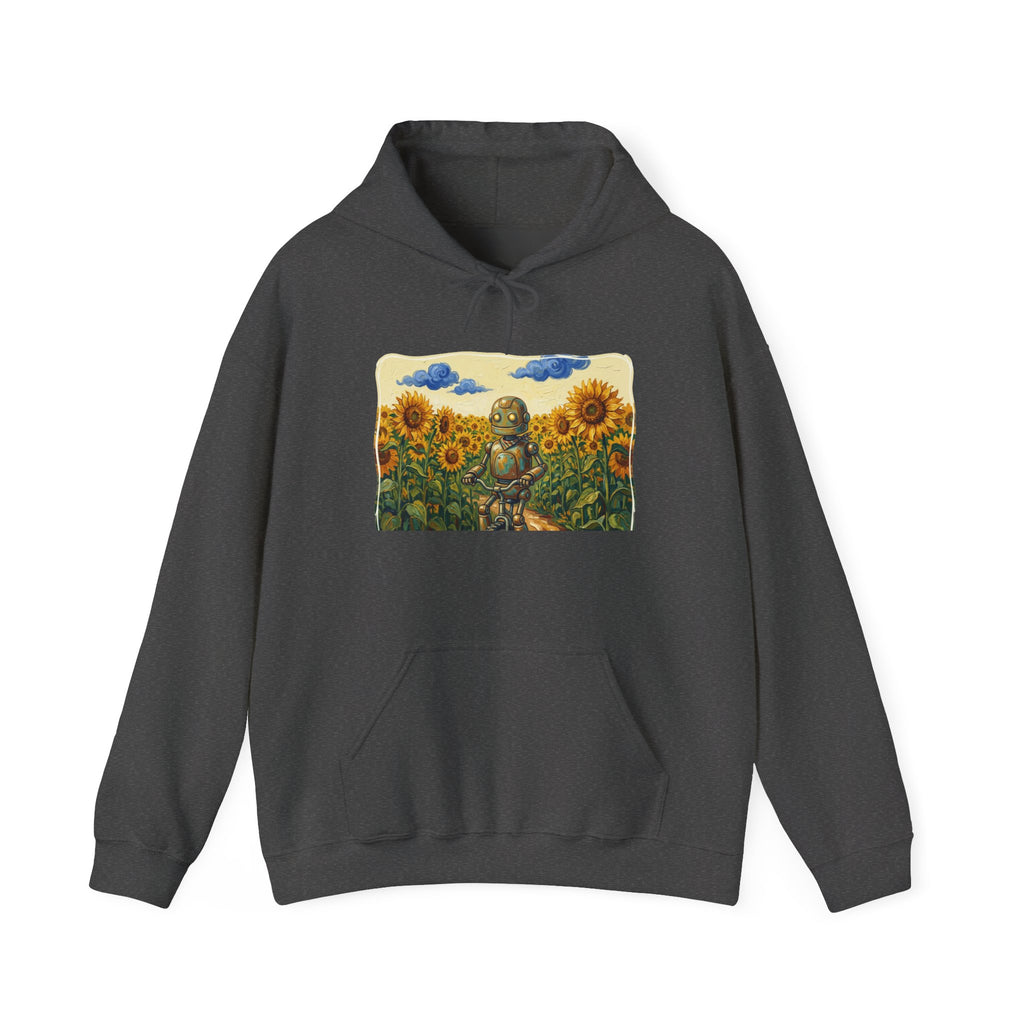 Heritage Hoodie — Vintage Robot in Sunflowers Graphic Sweatshirt - Sculpted Heritage