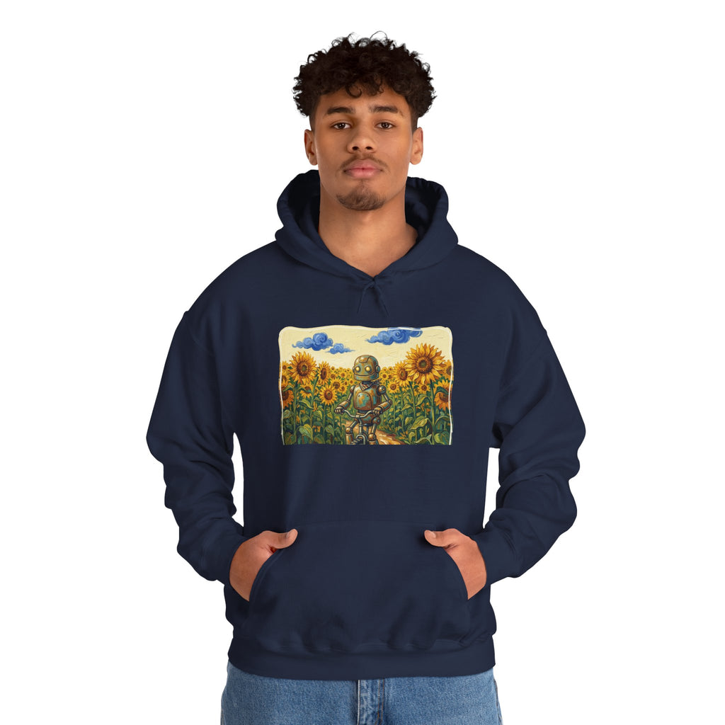 Heritage Hoodie — Vintage Robot in Sunflowers Graphic Sweatshirt - Sculpted Heritage