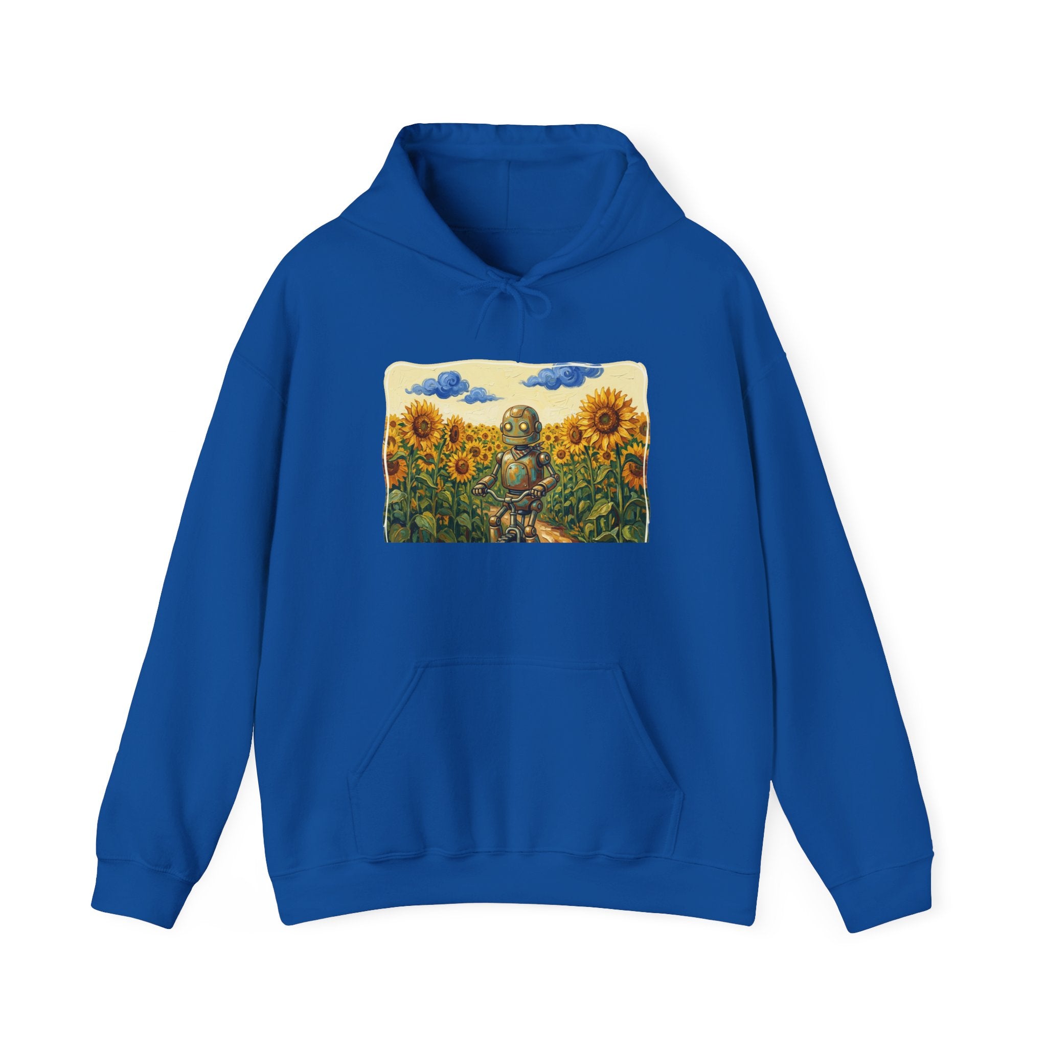 Heritage Hoodie — Vintage Robot in Sunflowers Graphic Sweatshirt - Sculpted Heritage