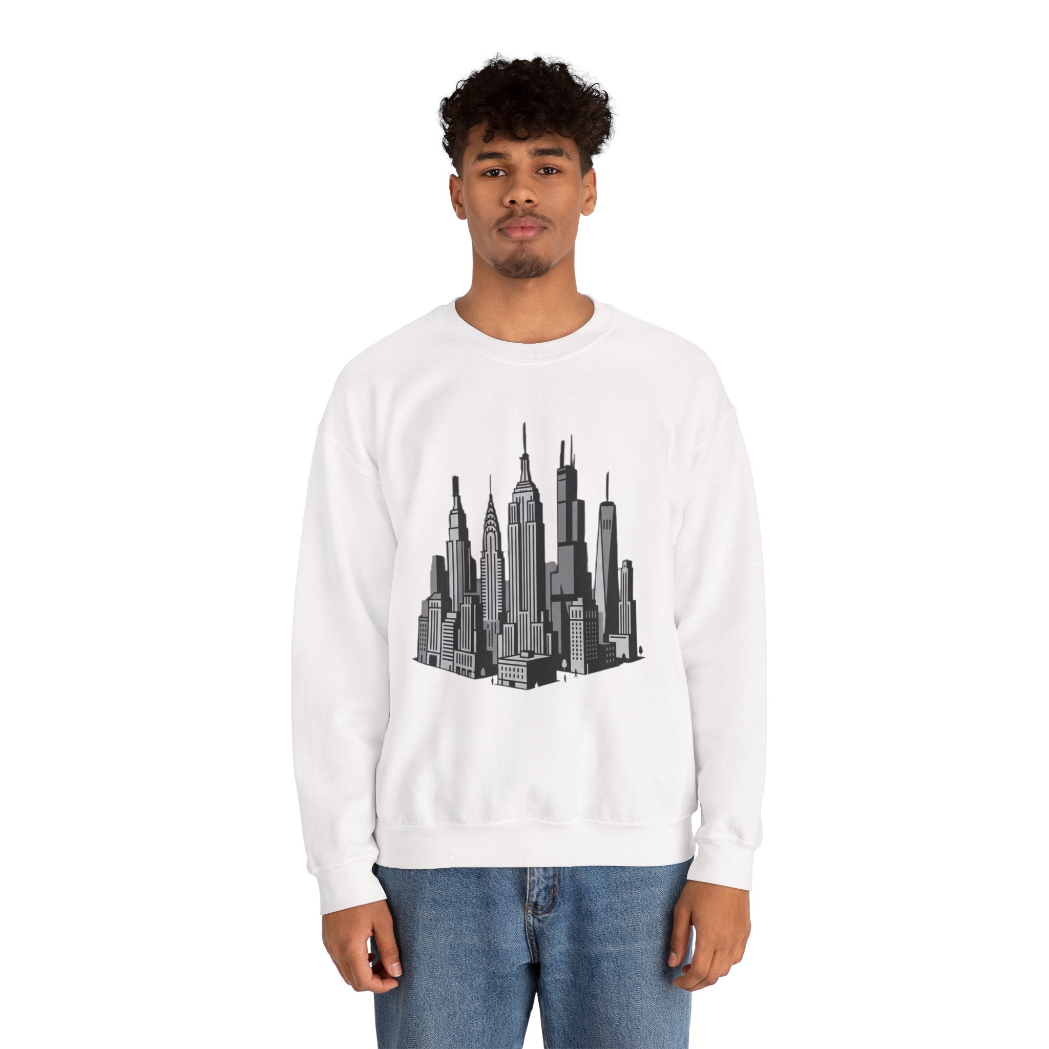 Sculpted Heritage Sweatshirt — Monochrome Urban Skyline Graphic - Sculpted Heritage