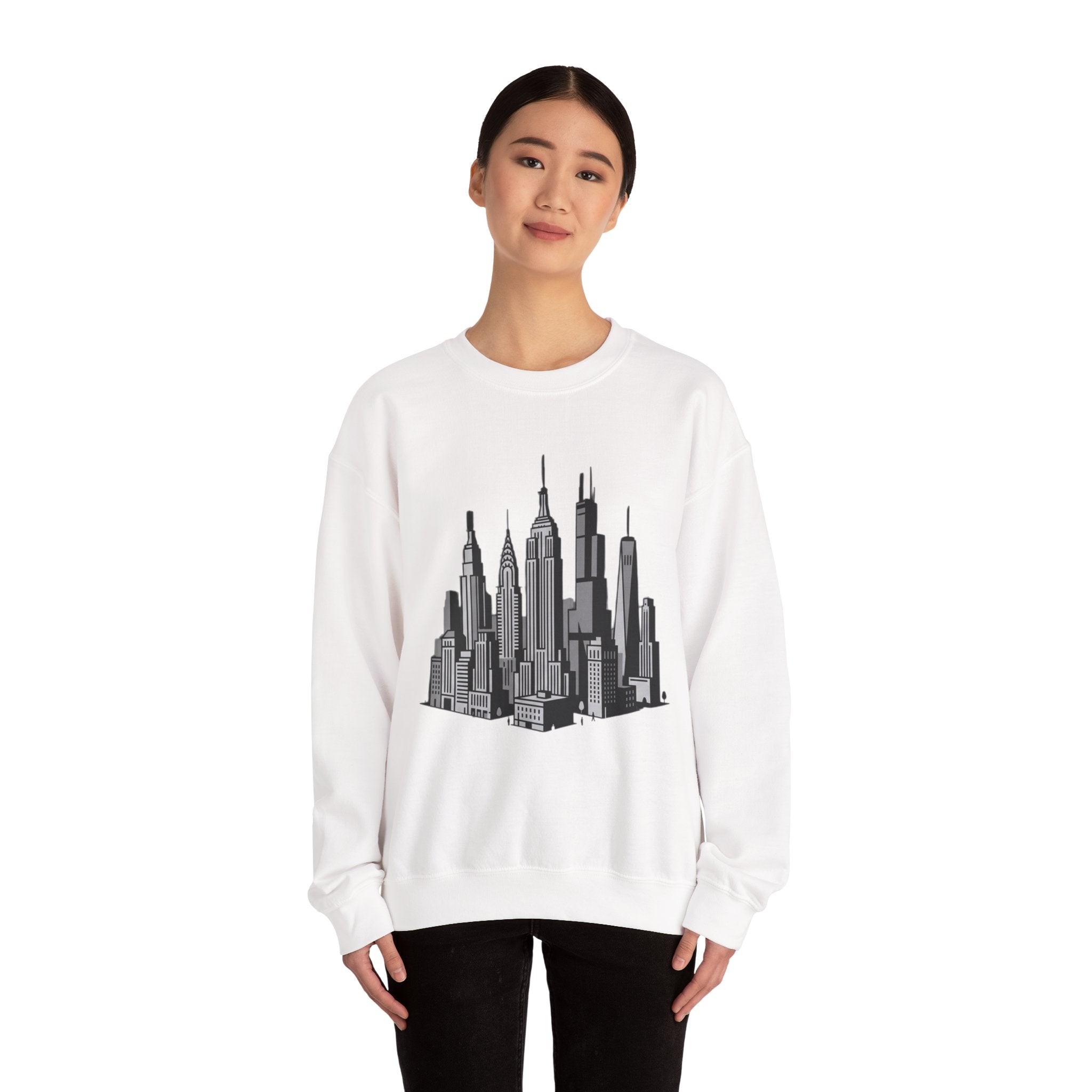 Sculpted Heritage Sweatshirt — Monochrome Urban Skyline Graphic - Sculpted Heritage