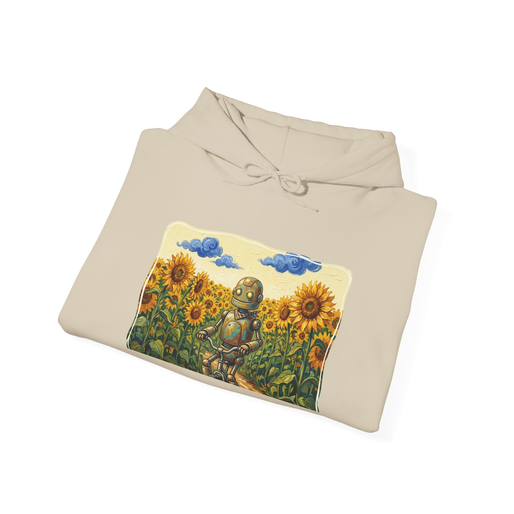 Heritage Hoodie — Vintage Robot in Sunflowers Graphic Sweatshirt - Sculpted Heritage