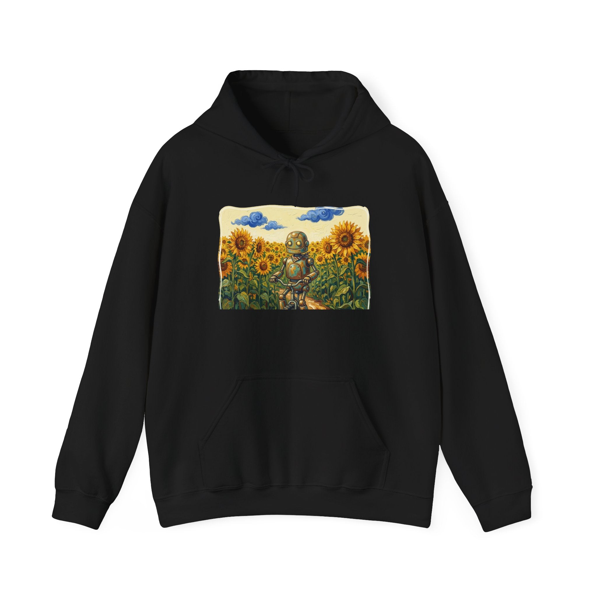 Heritage Hoodie — Vintage Robot in Sunflowers Graphic Sweatshirt - Sculpted Heritage