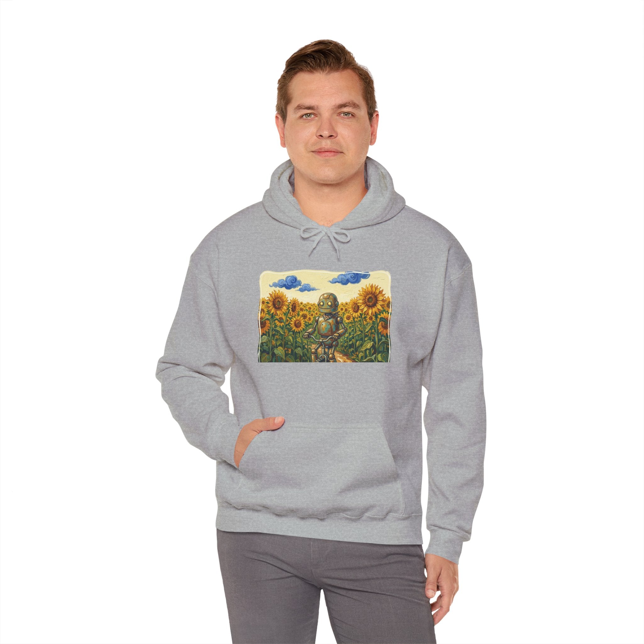 Heritage Hoodie — Vintage Robot in Sunflowers Graphic Sweatshirt - Sculpted Heritage