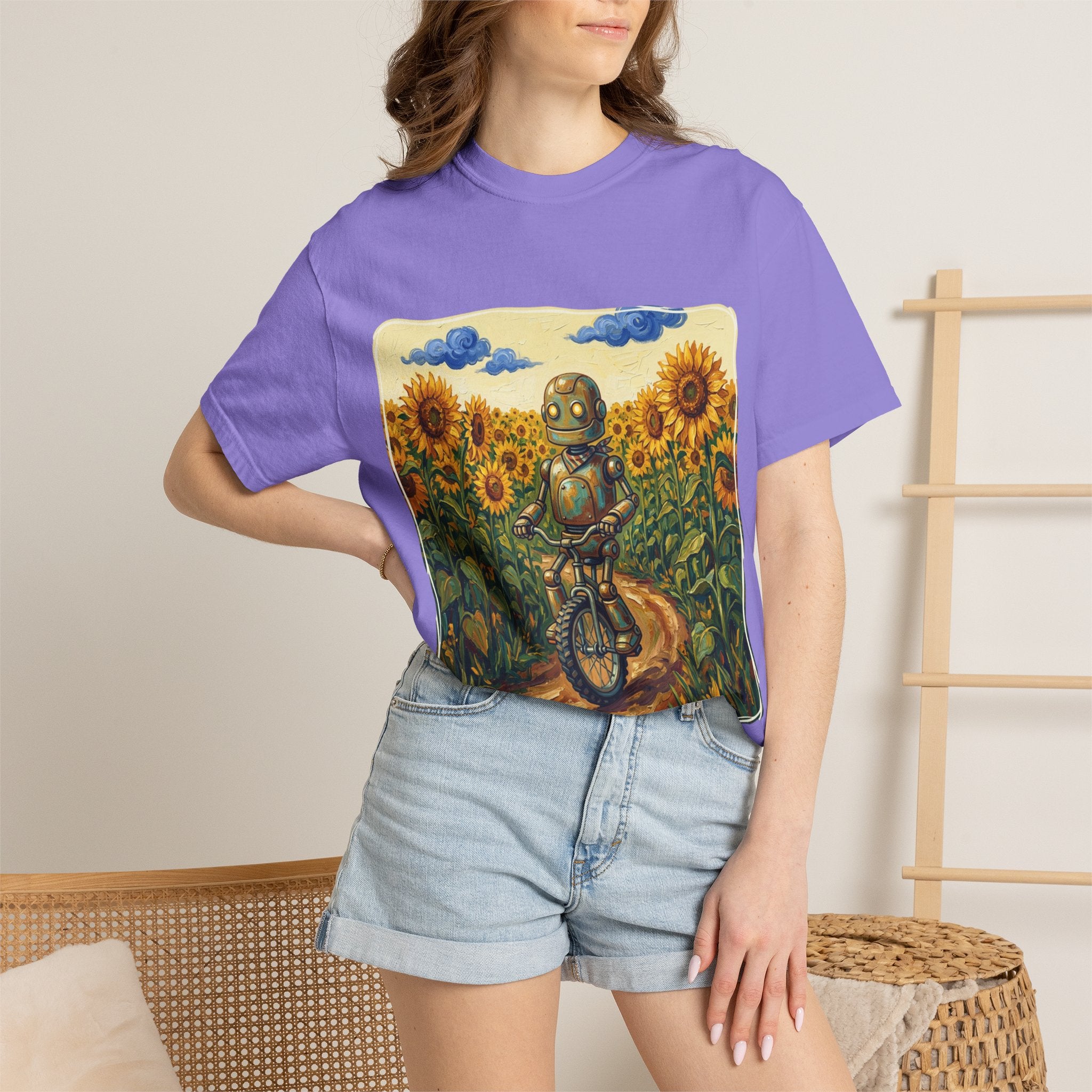 Sunflower Path Robot Biker T-Shirt - Sculpted Heritage