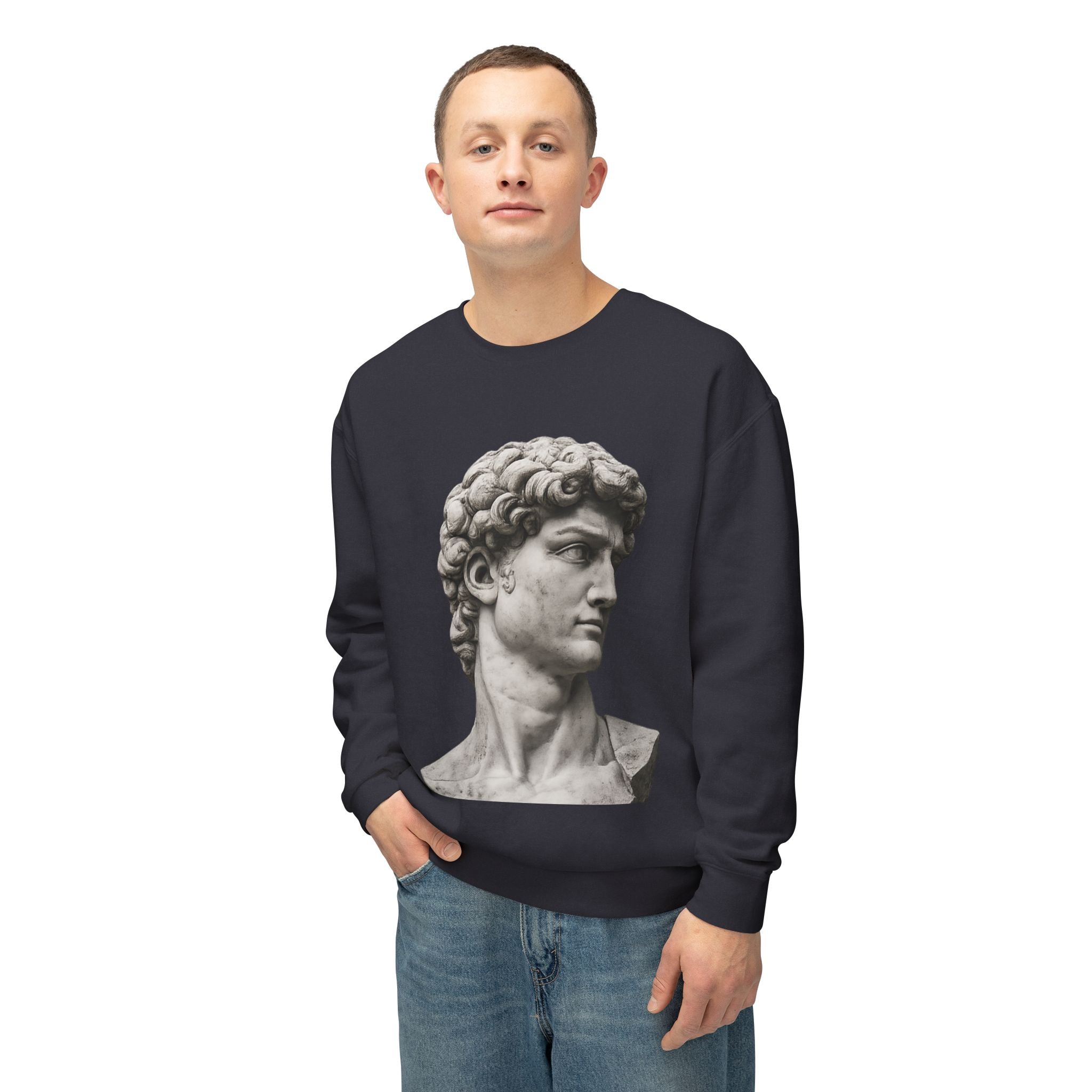 David Bust Crewneck Sweatshirt — Classical Sculpture Graphic Pullover - Sculpted Heritage