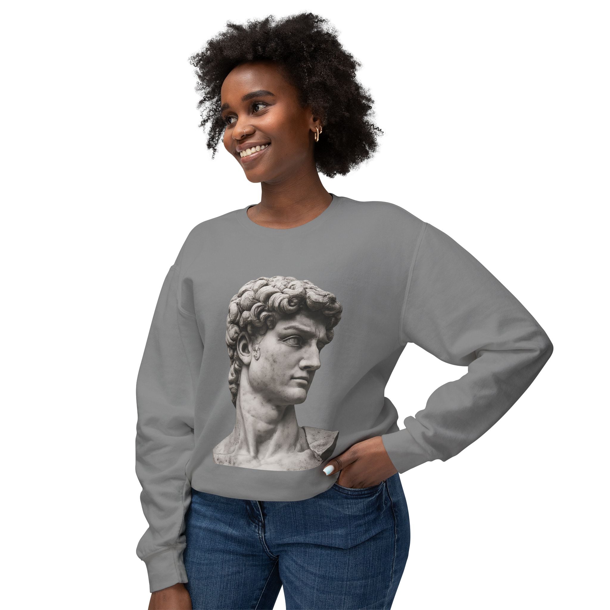 David Bust Crewneck Sweatshirt — Classical Sculpture Graphic Pullover - Sculpted Heritage
